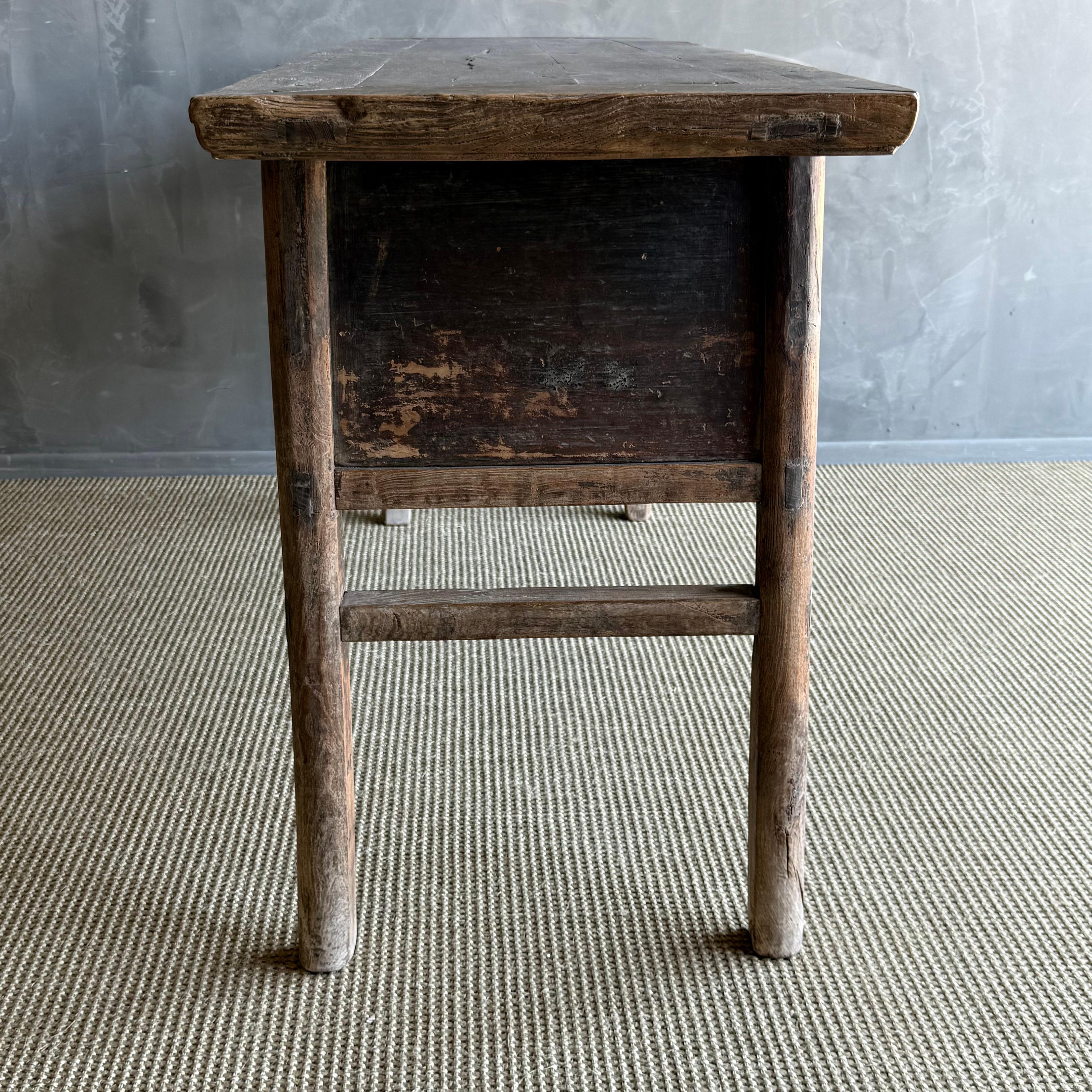 Vintage Elm Wood Console Table with Drawers For Sale 8