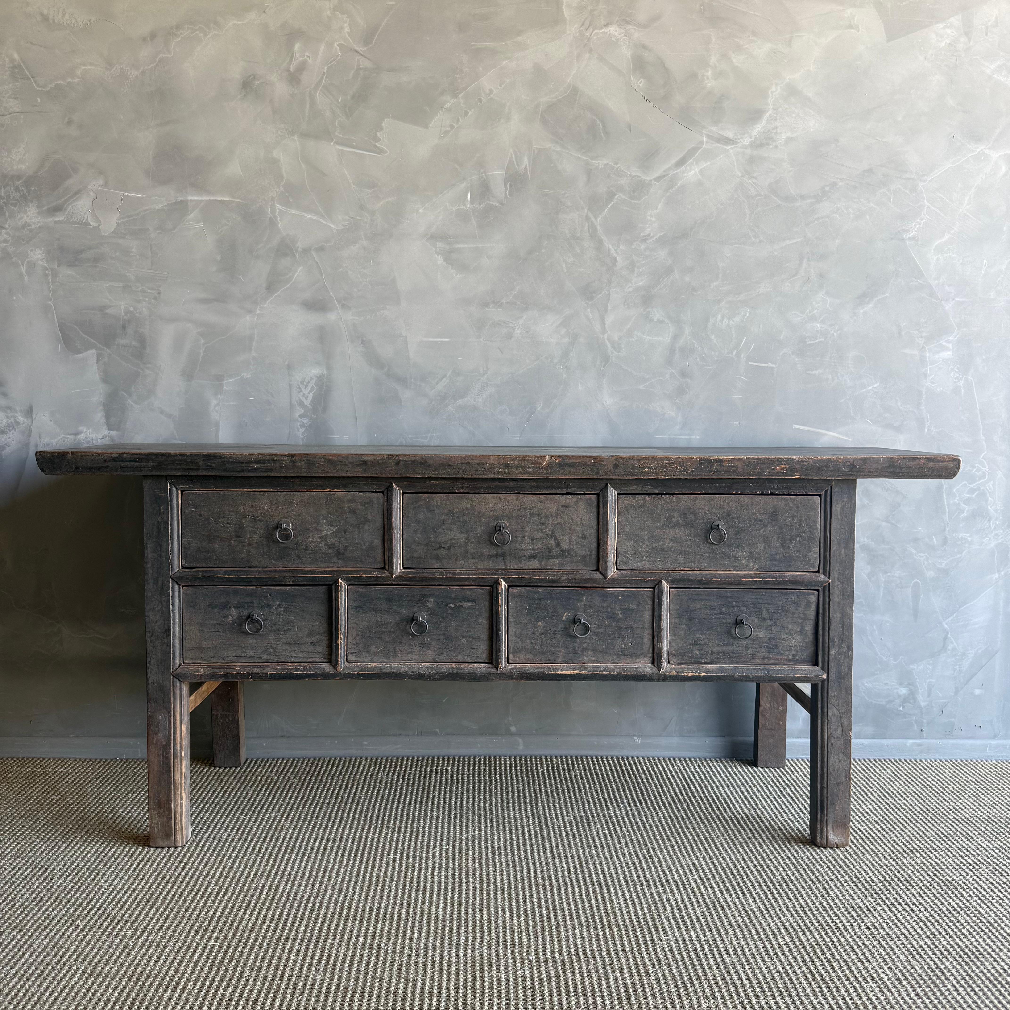 Organico moderno Tavolo consolle con cassetti in legno di olmo vintage in vendita