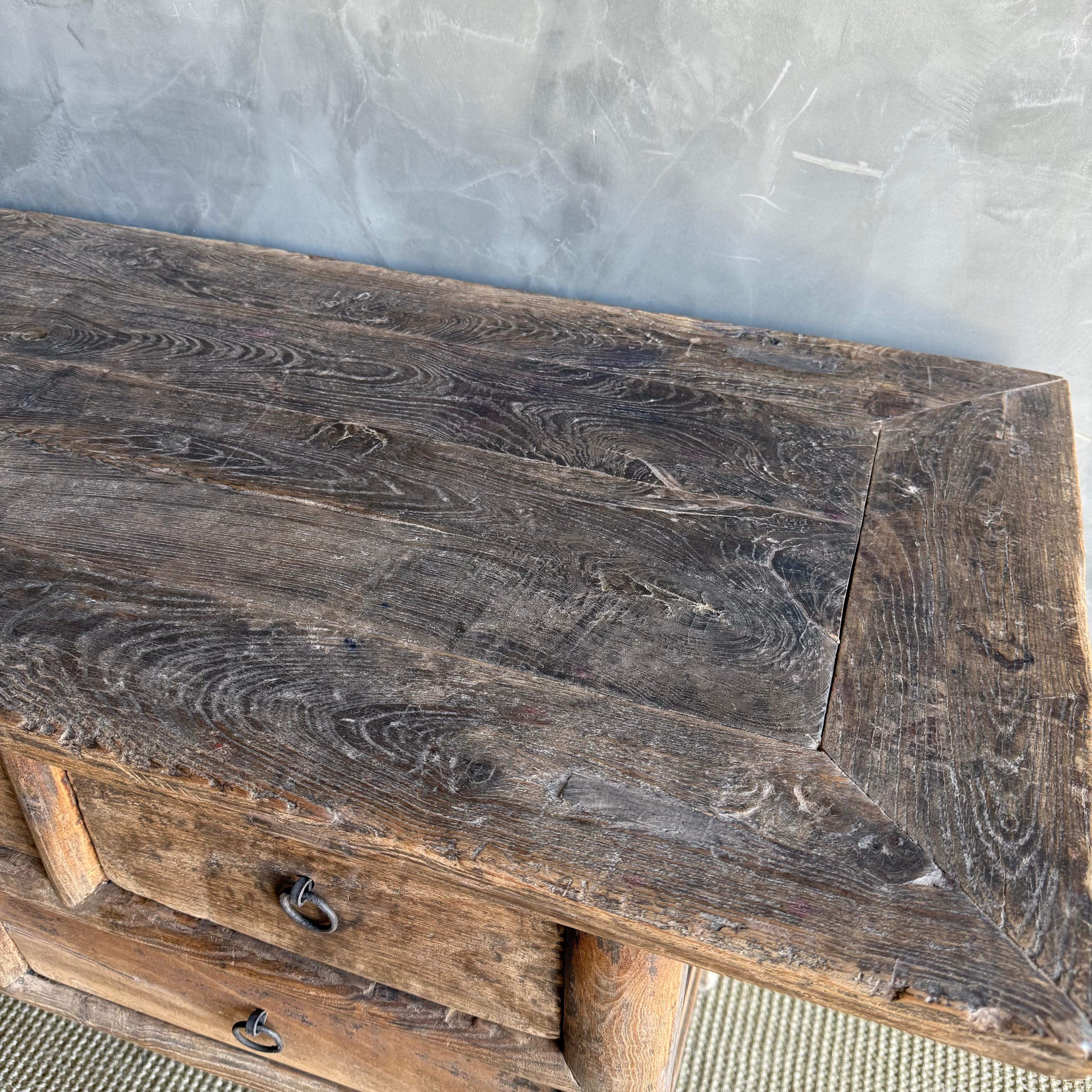 20th Century Vintage Elm Wood Console Table with Drawers For Sale