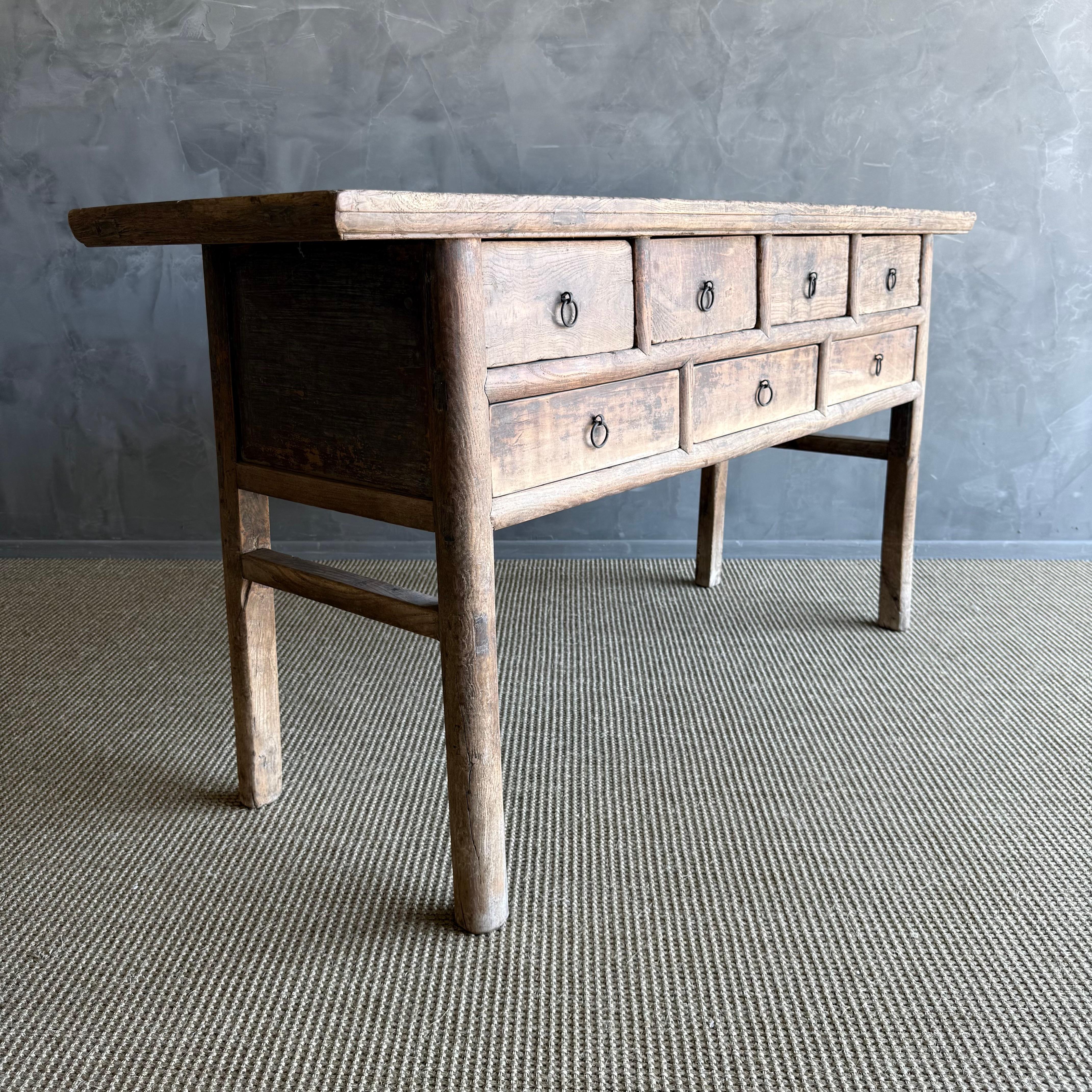 Vintage Elm Wood Console Table with Drawers For Sale 3