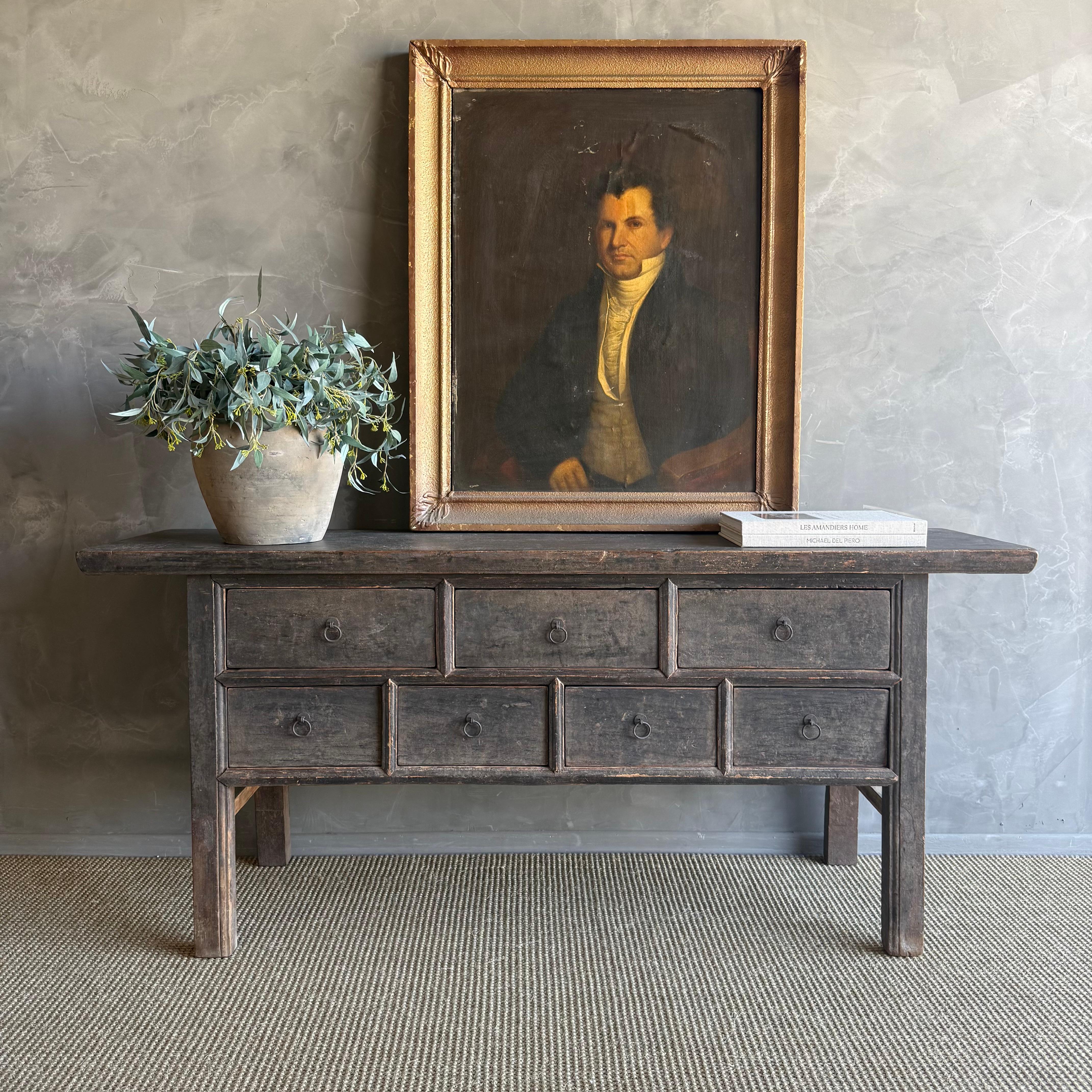 Tavolo consolle con cassetti in legno di olmo vintage in vendita 3