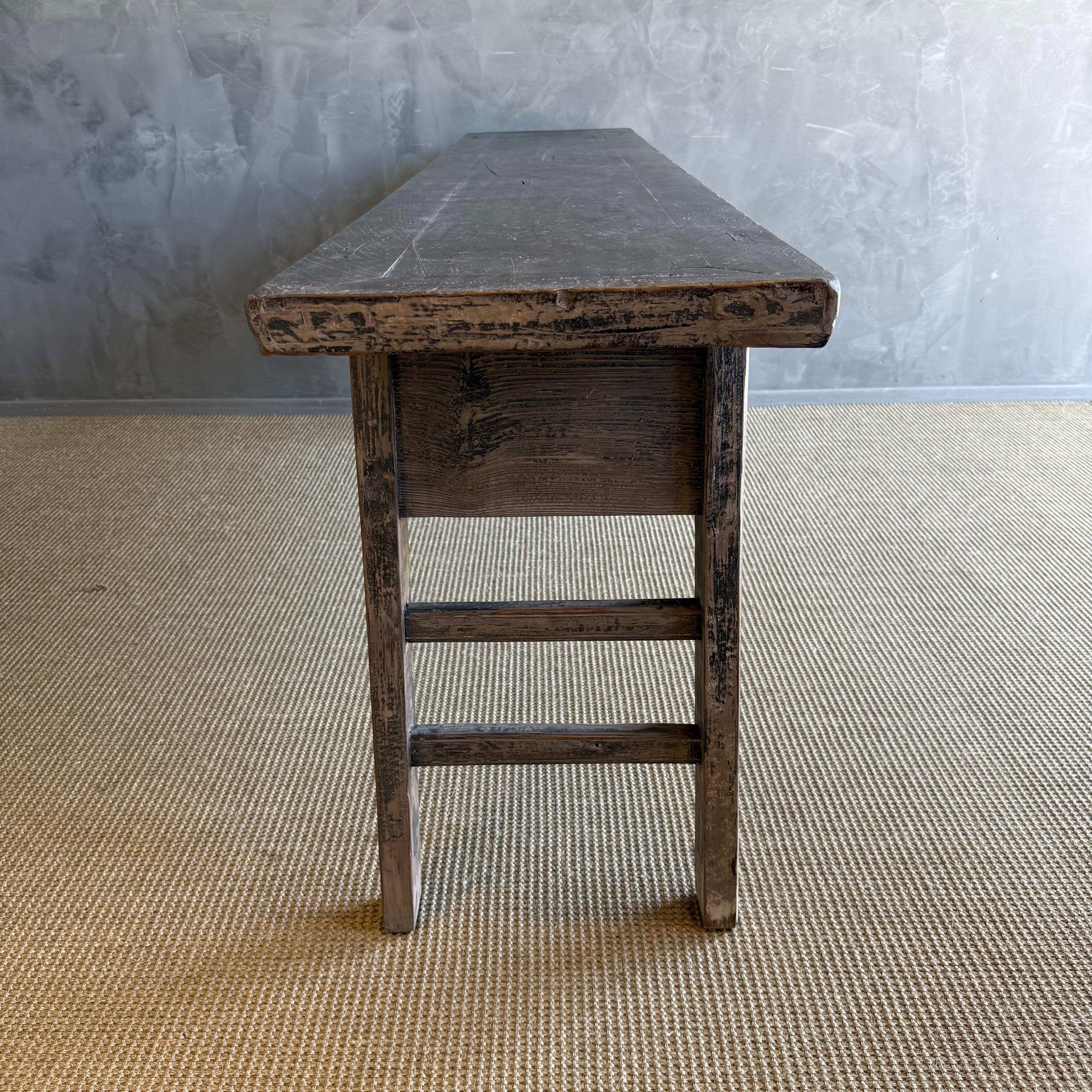 Vintage Elm Wood Console Table with Drawers For Sale 5