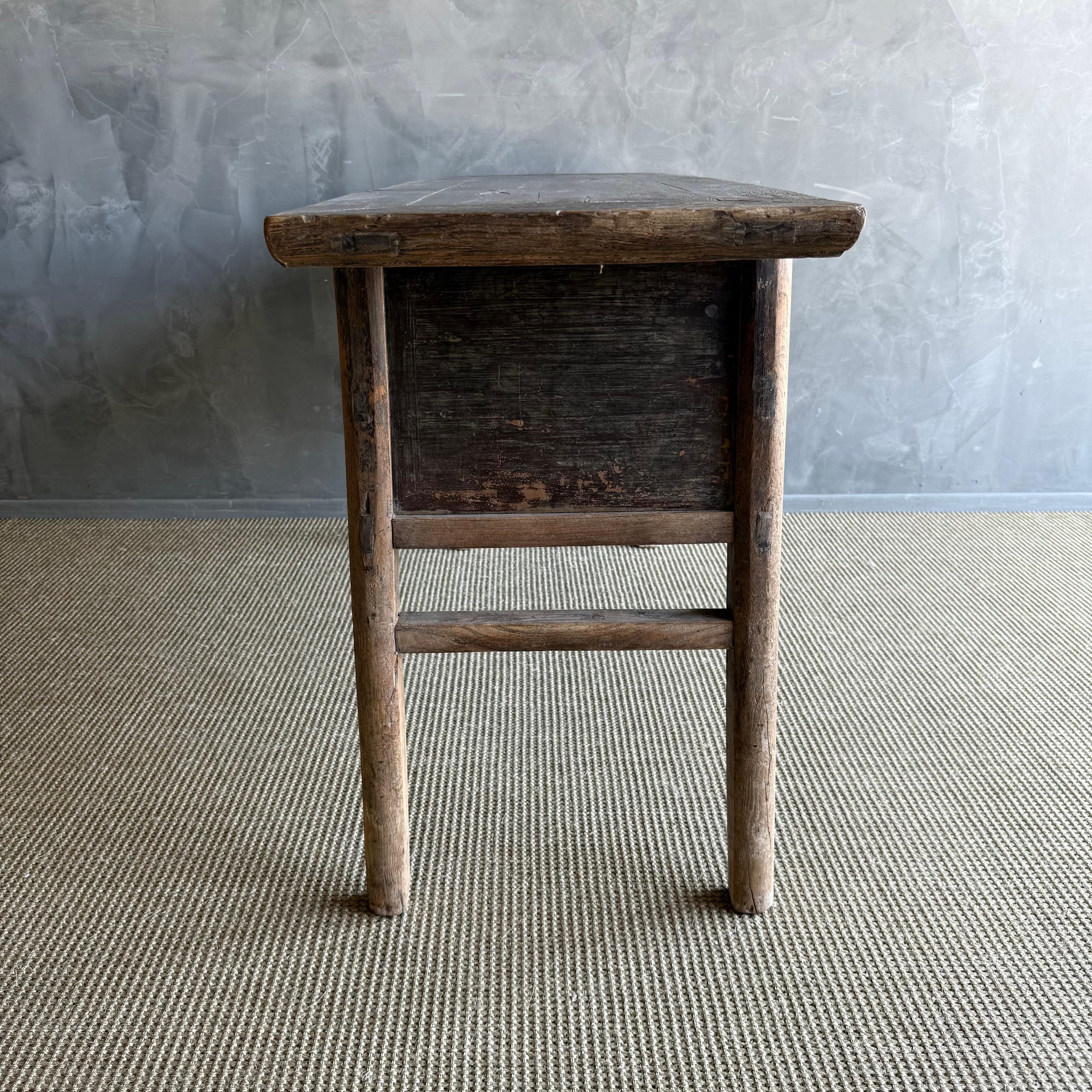 Vintage Elm Wood Console Table with Drawers For Sale 4