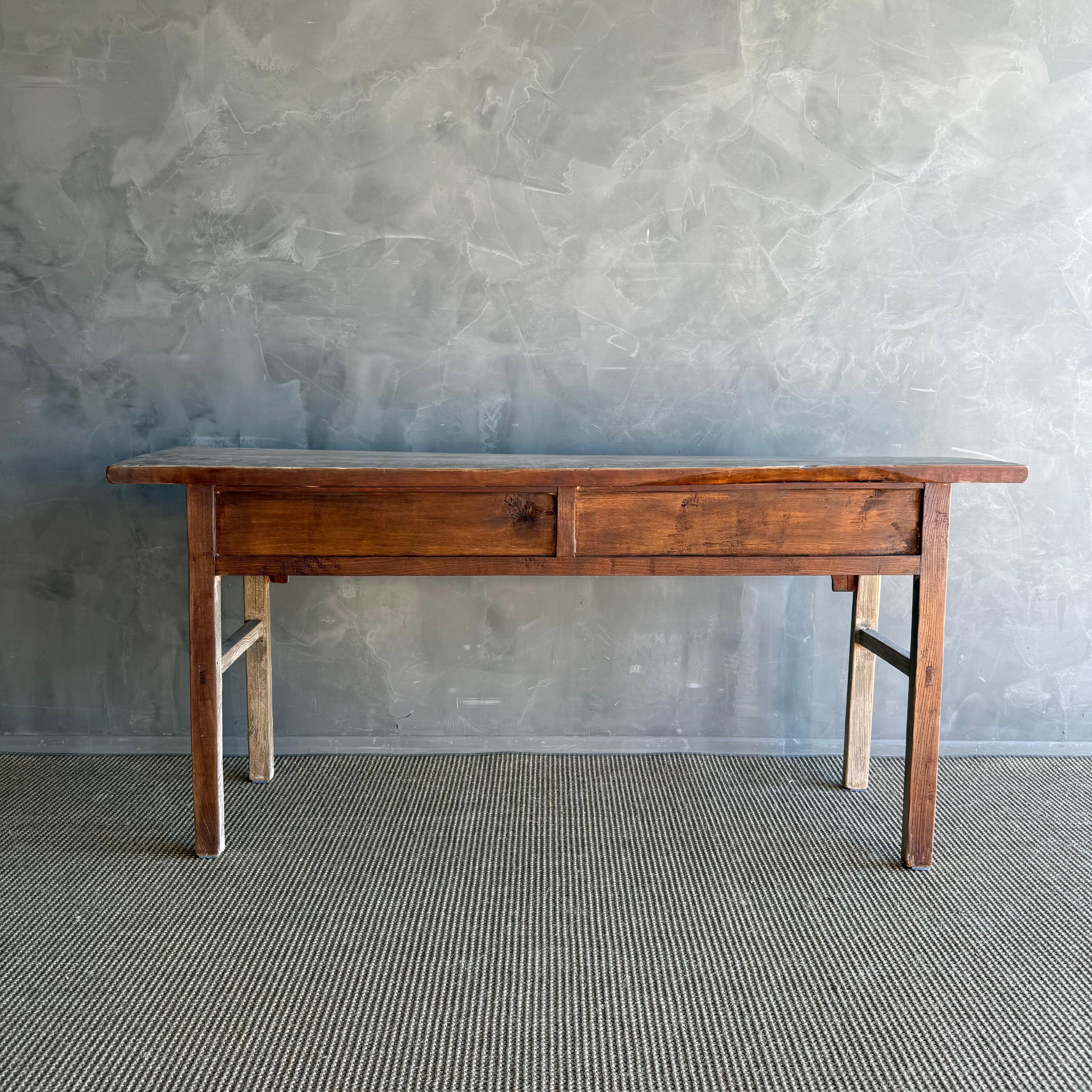 Vintage Elm Wood Console Table with Patina 73