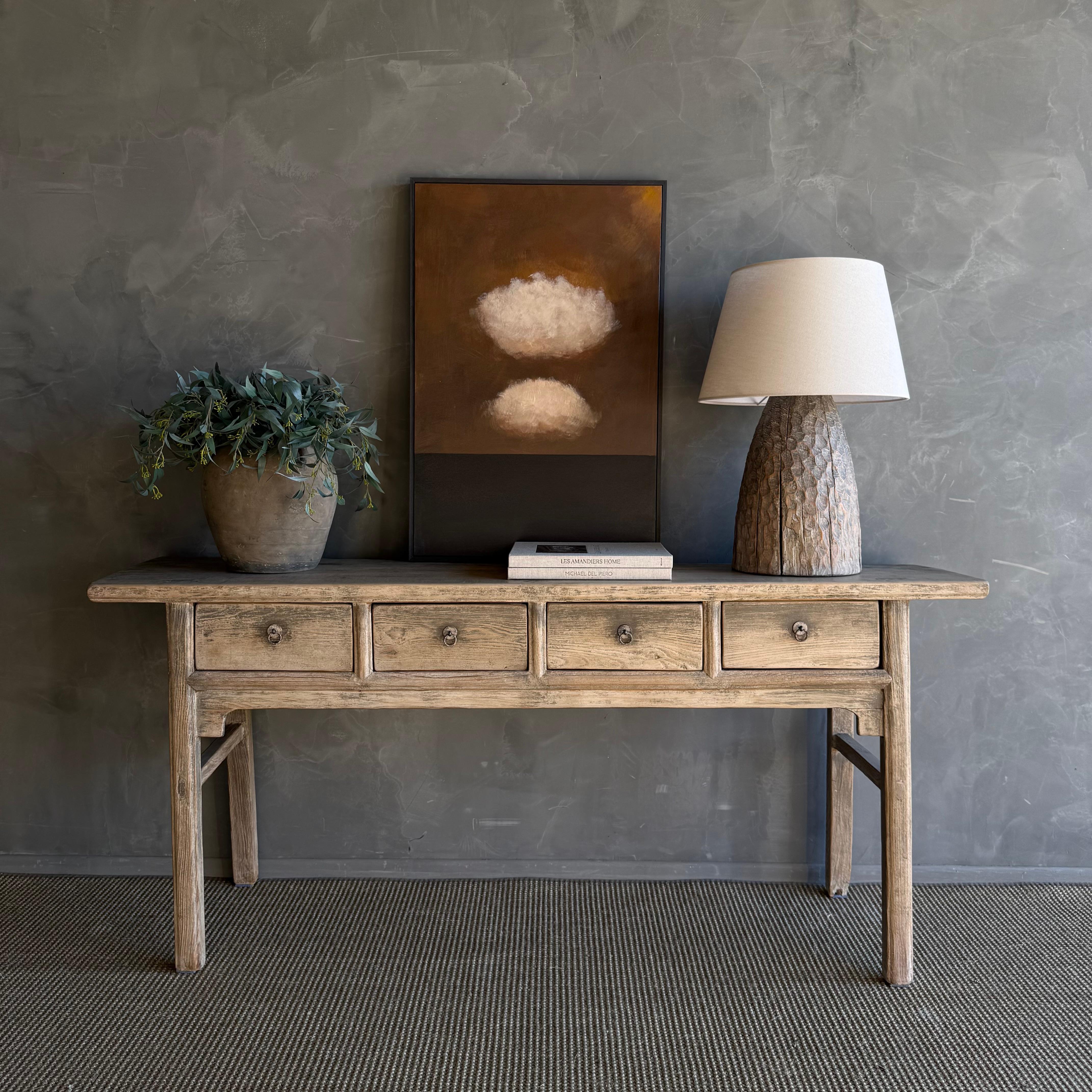 Vintage Elm Wood Console Table with Patina 73