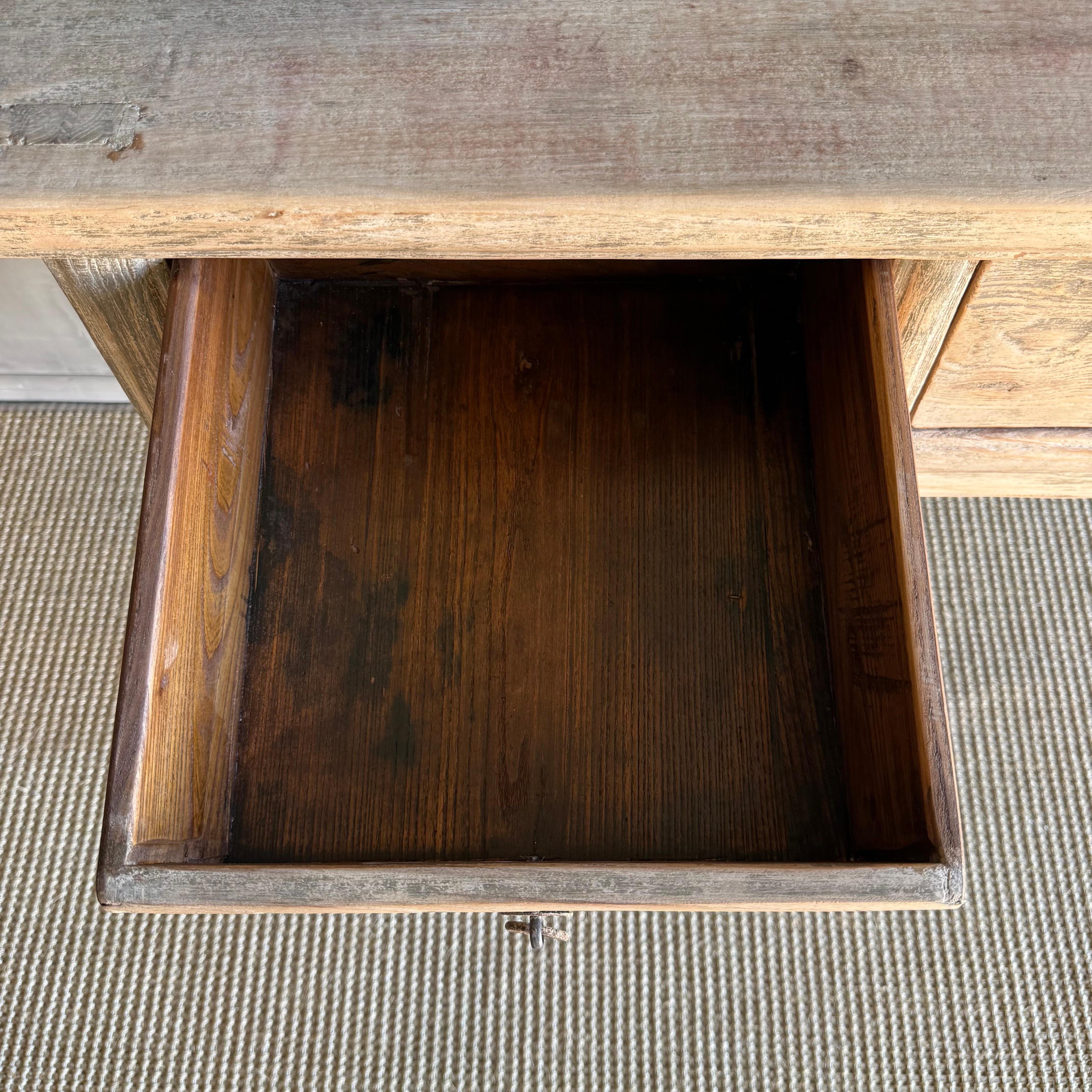 Vintage Elm Wood Console Table with Patina 73