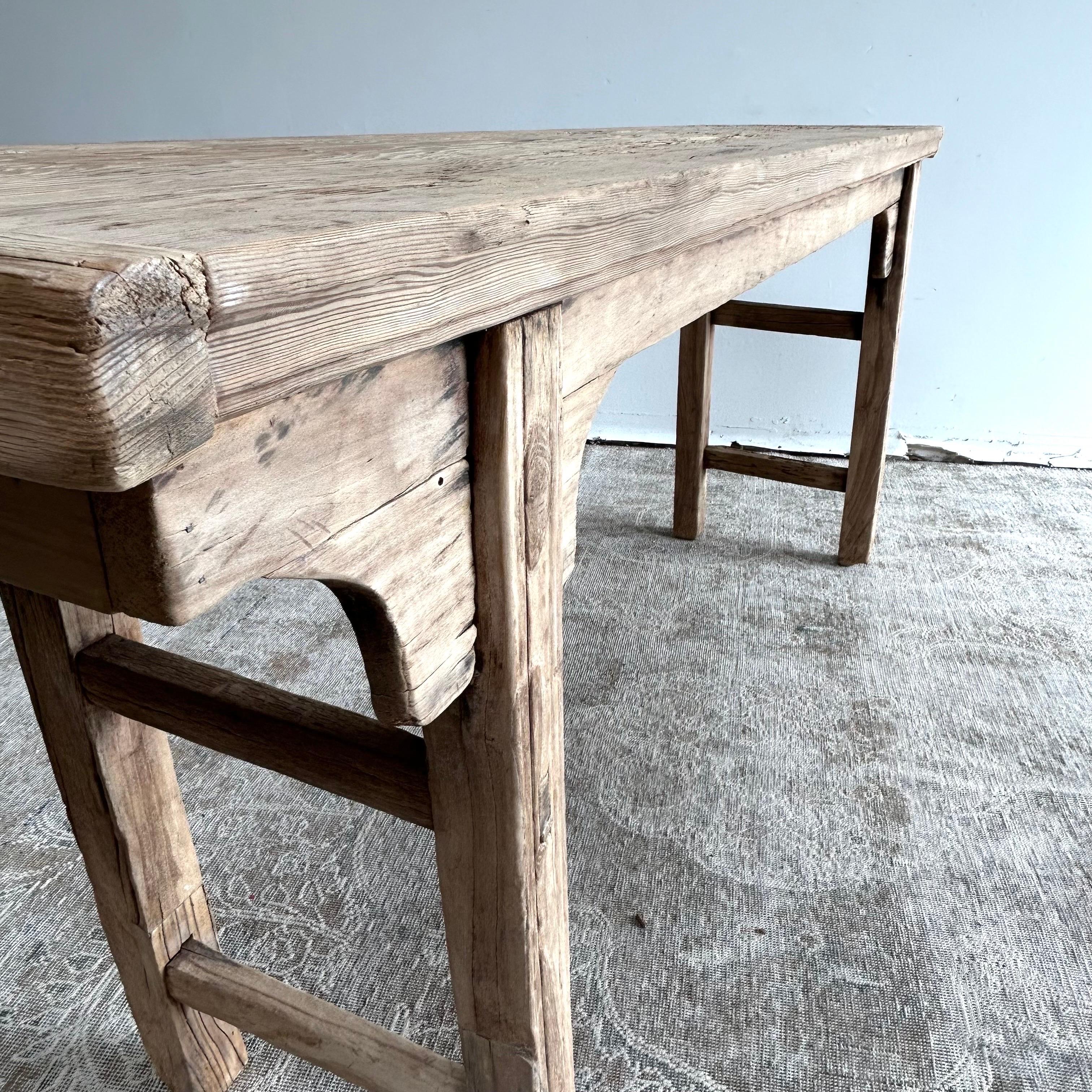 Vintage Elm Wood Console Table with Patina Top For Sale 10