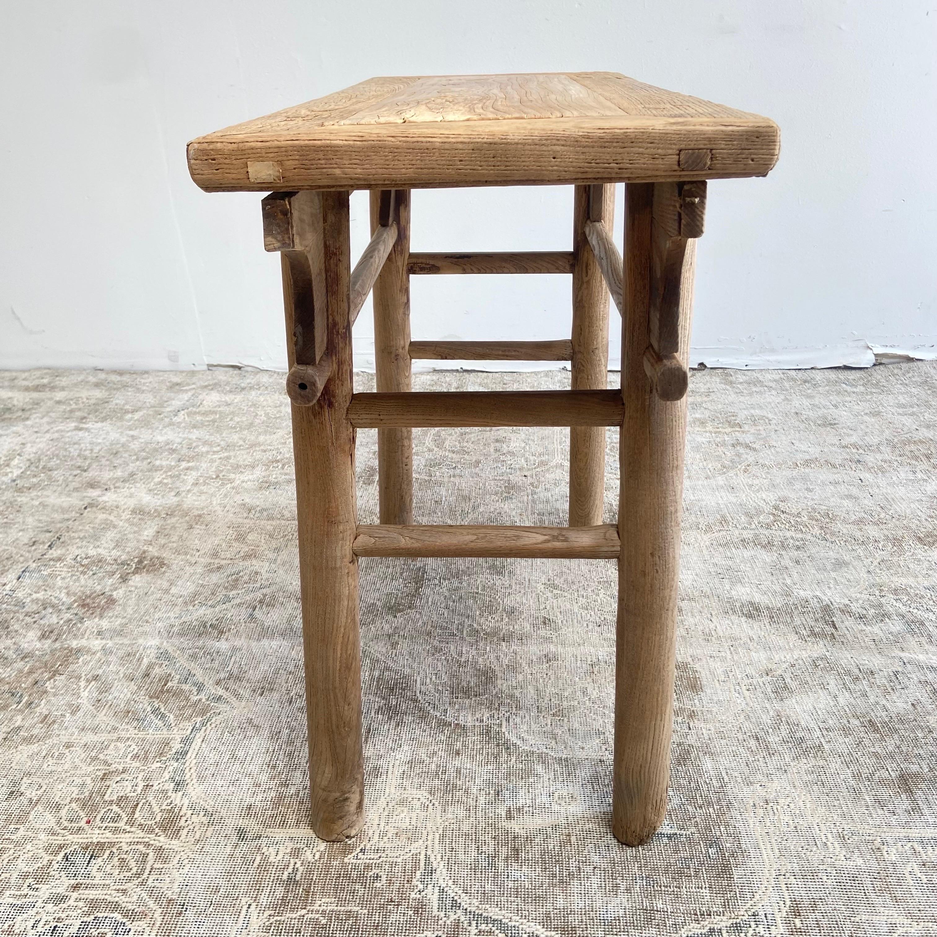 Vintage Elm Wood Console Table with Round Legs 7