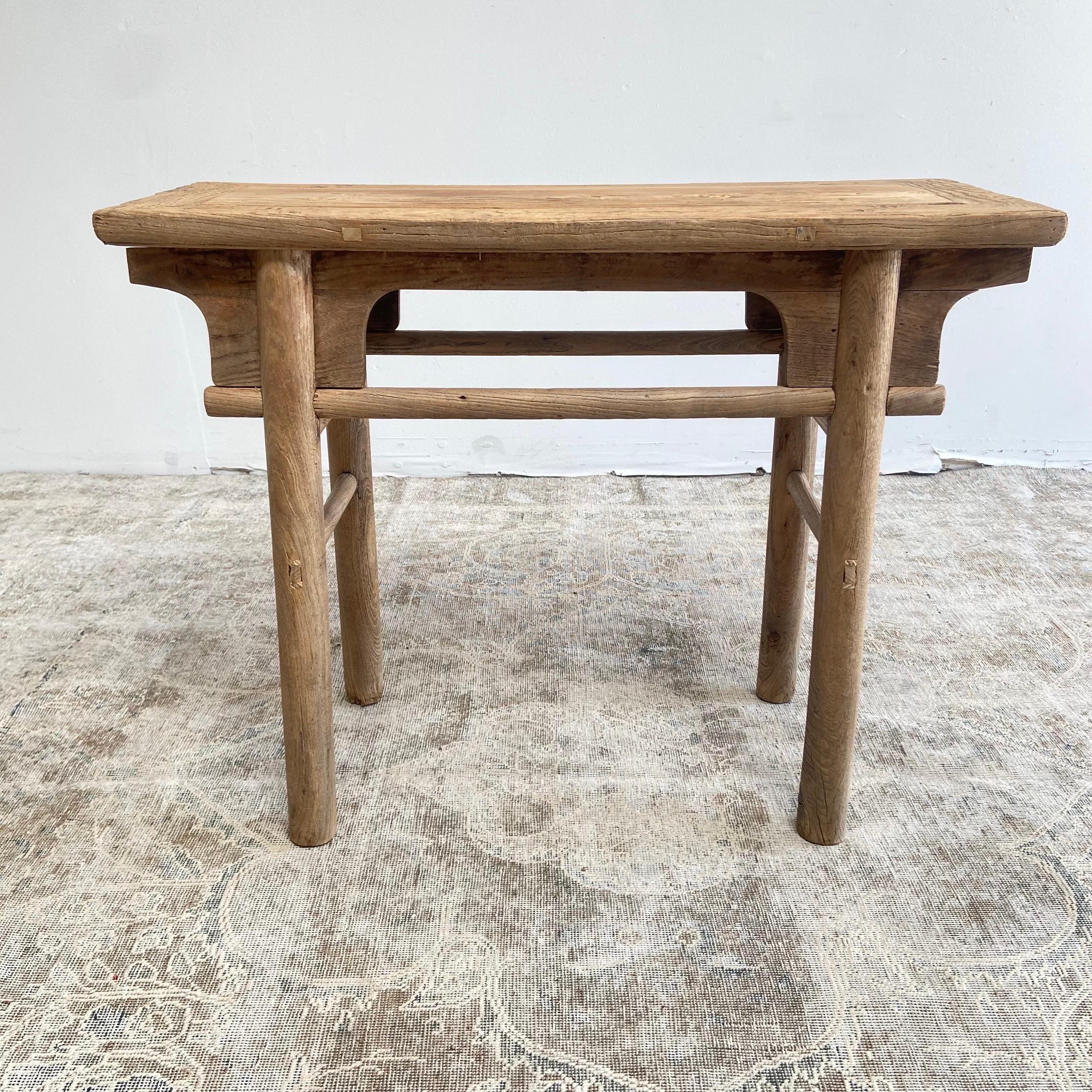 Vintage Antique Elm wood console table
Beautiful antique patina, with weathering and age, these are solid and sturdy ready for daily use, use as a entry table, sofa table or console in a dining room. 
Great in a living room with baskets or