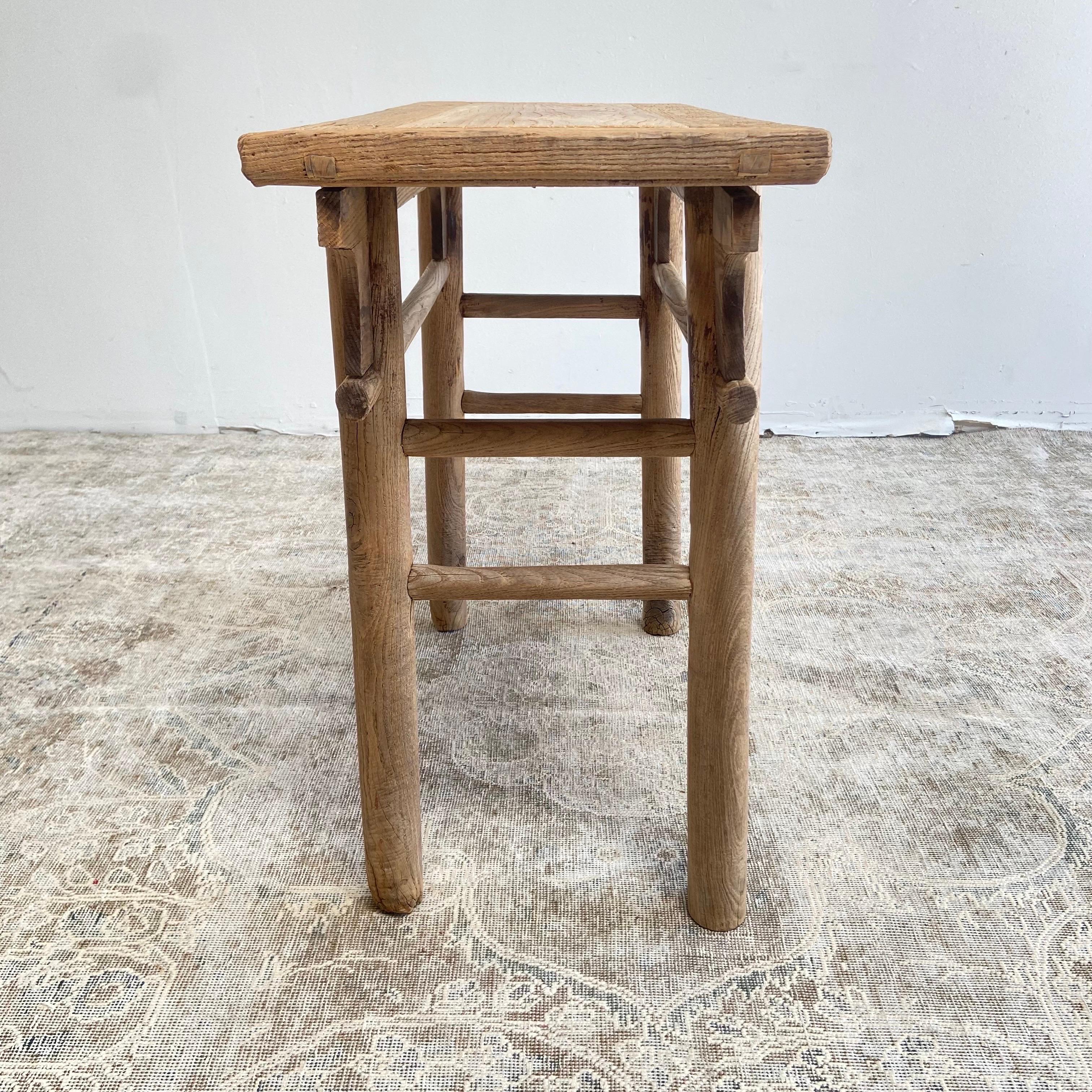 20th Century Vintage Elm Wood Console Table with Round Legs