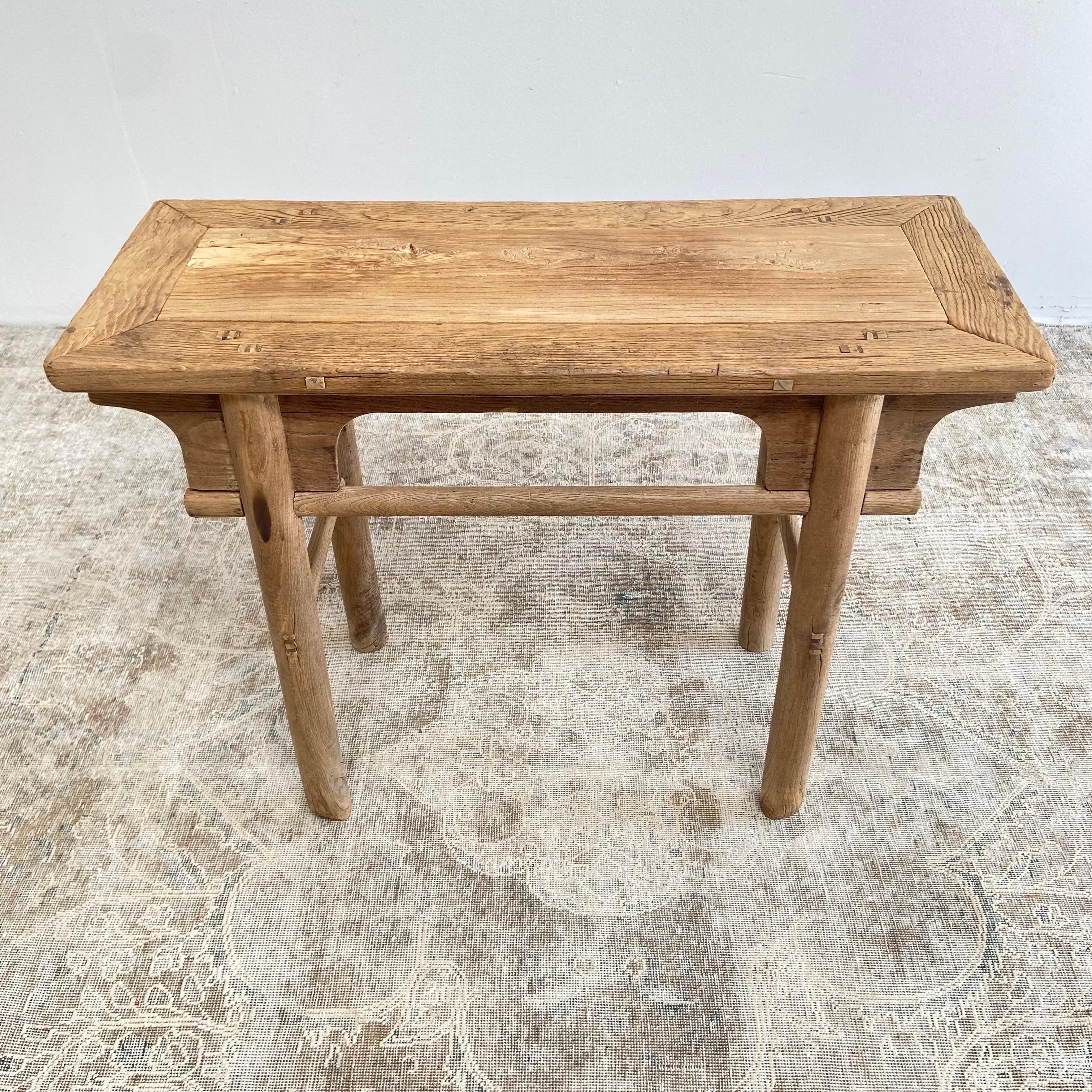 Vintage Elm Wood Console Table with Round Legs 3