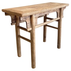 Mesa Consola Vintage de Madera de Olmo con Patas Redondas