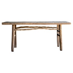 Vintage Elm Wood Console Table with Rustic Branch Stretchers 70"
