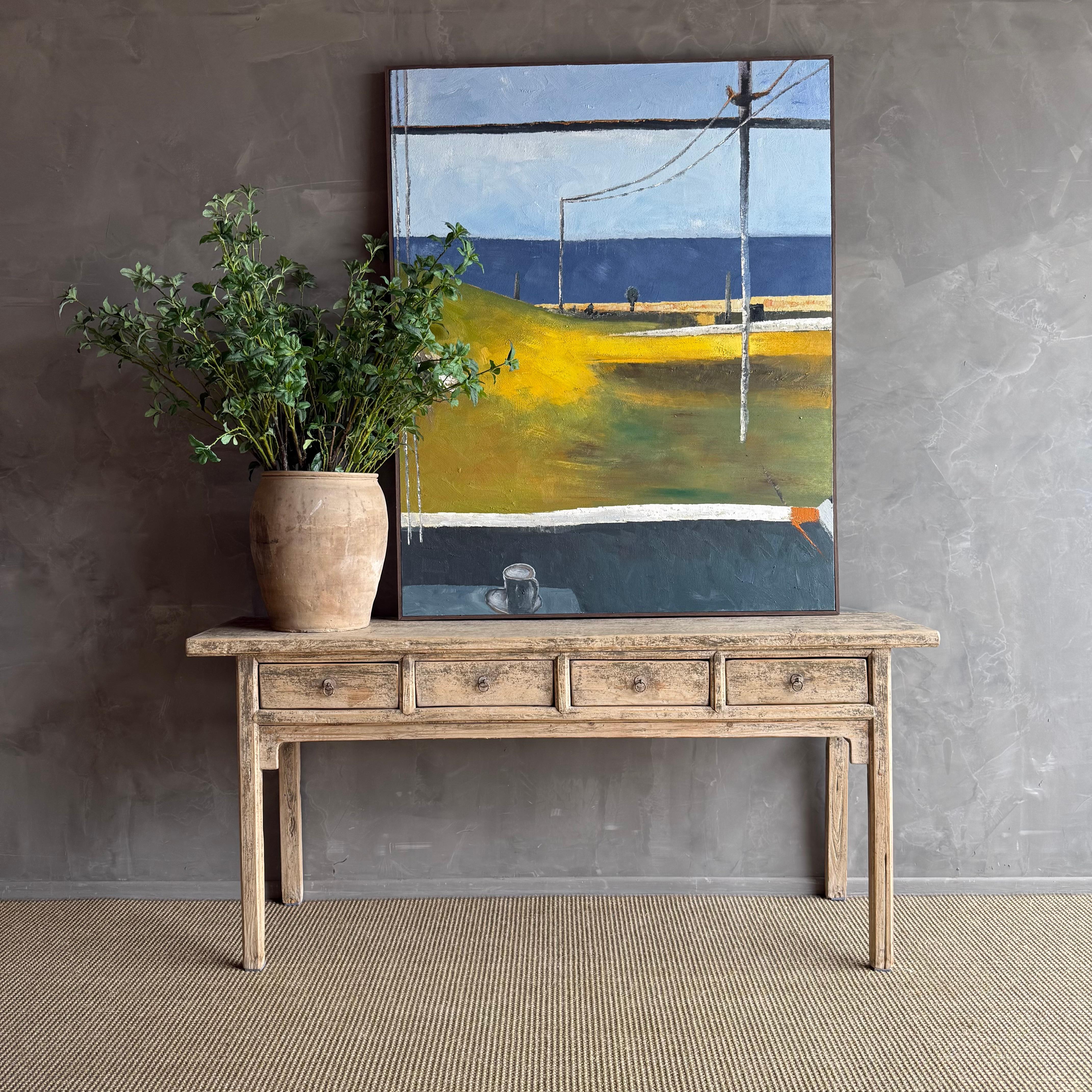 Vintage Elm Wood Console with 4 Drawers For Sale 6