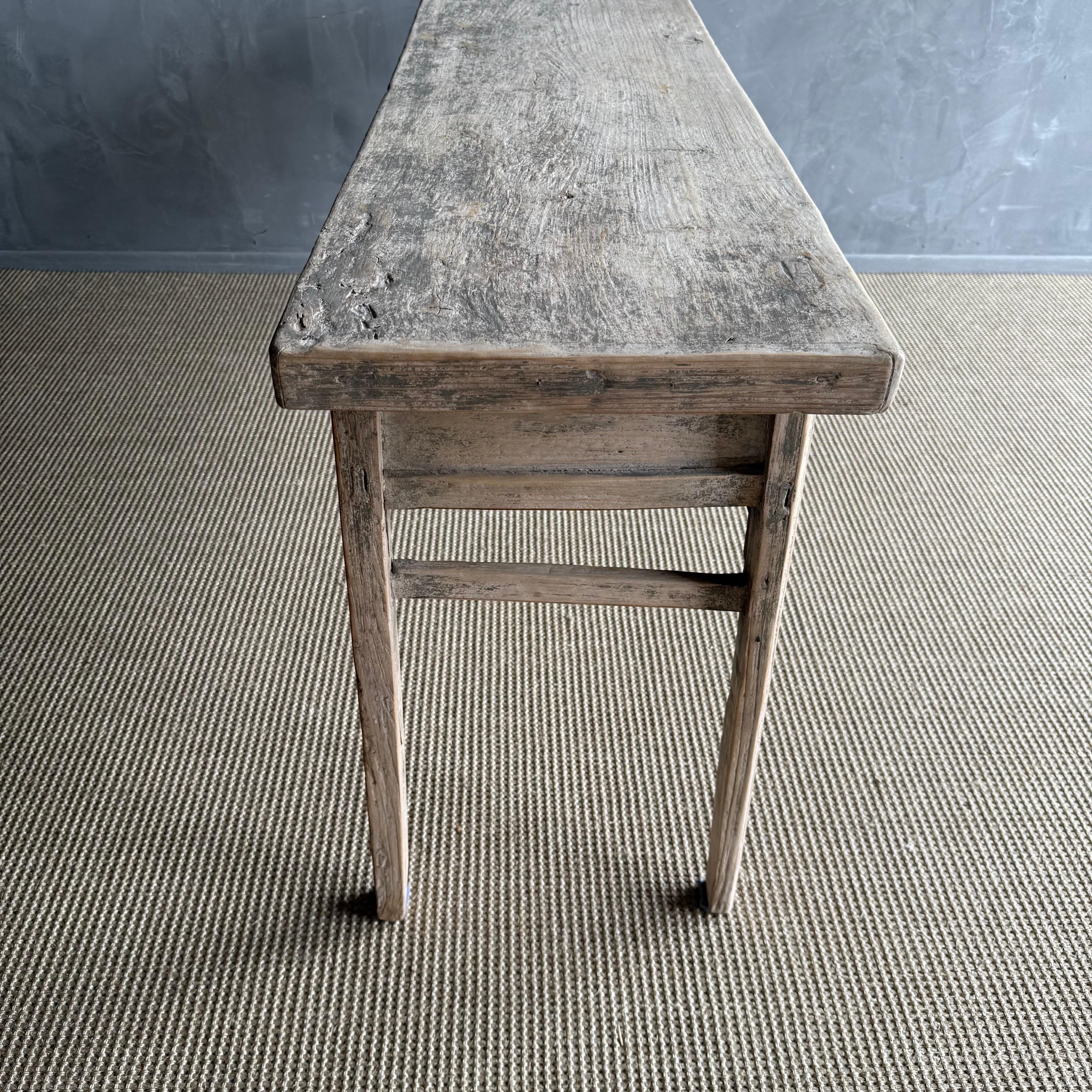 Vintage Elm Wood Console with 4 Drawers For Sale 10