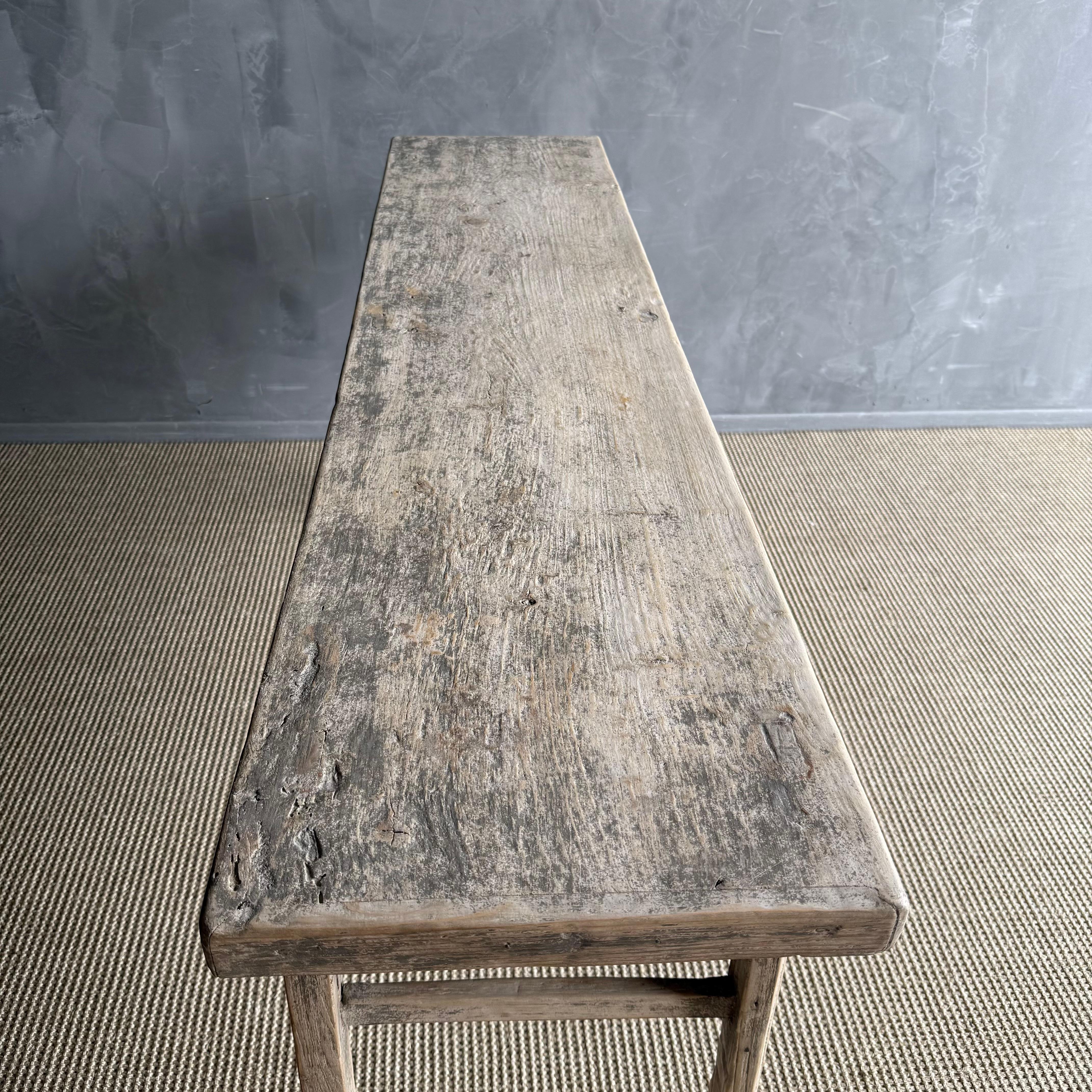 Vintage Elm Wood Console with 4 Drawers For Sale 11