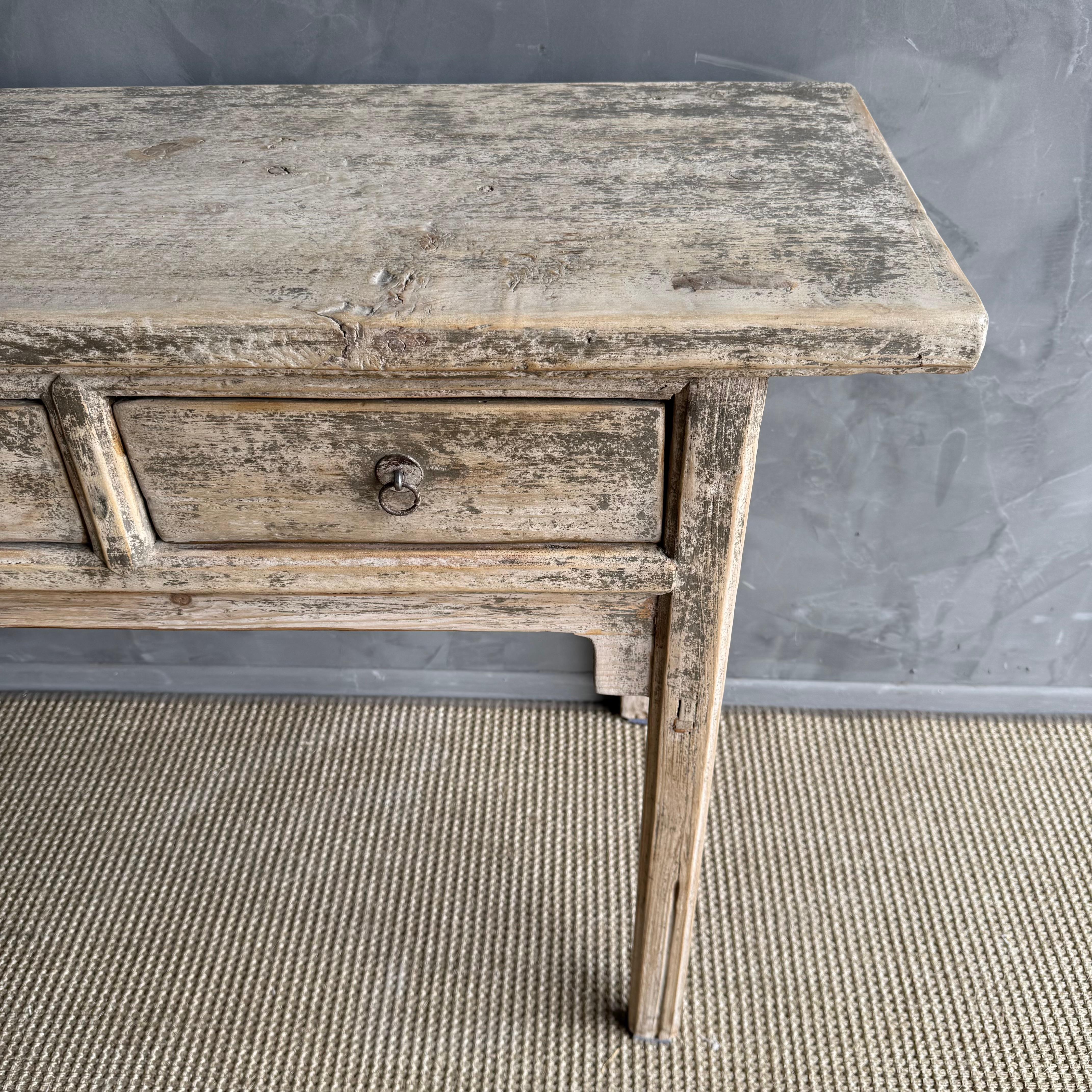 Vintage Elm Wood Console with 4 Drawers In Good Condition For Sale In Old Town Orange, CA
