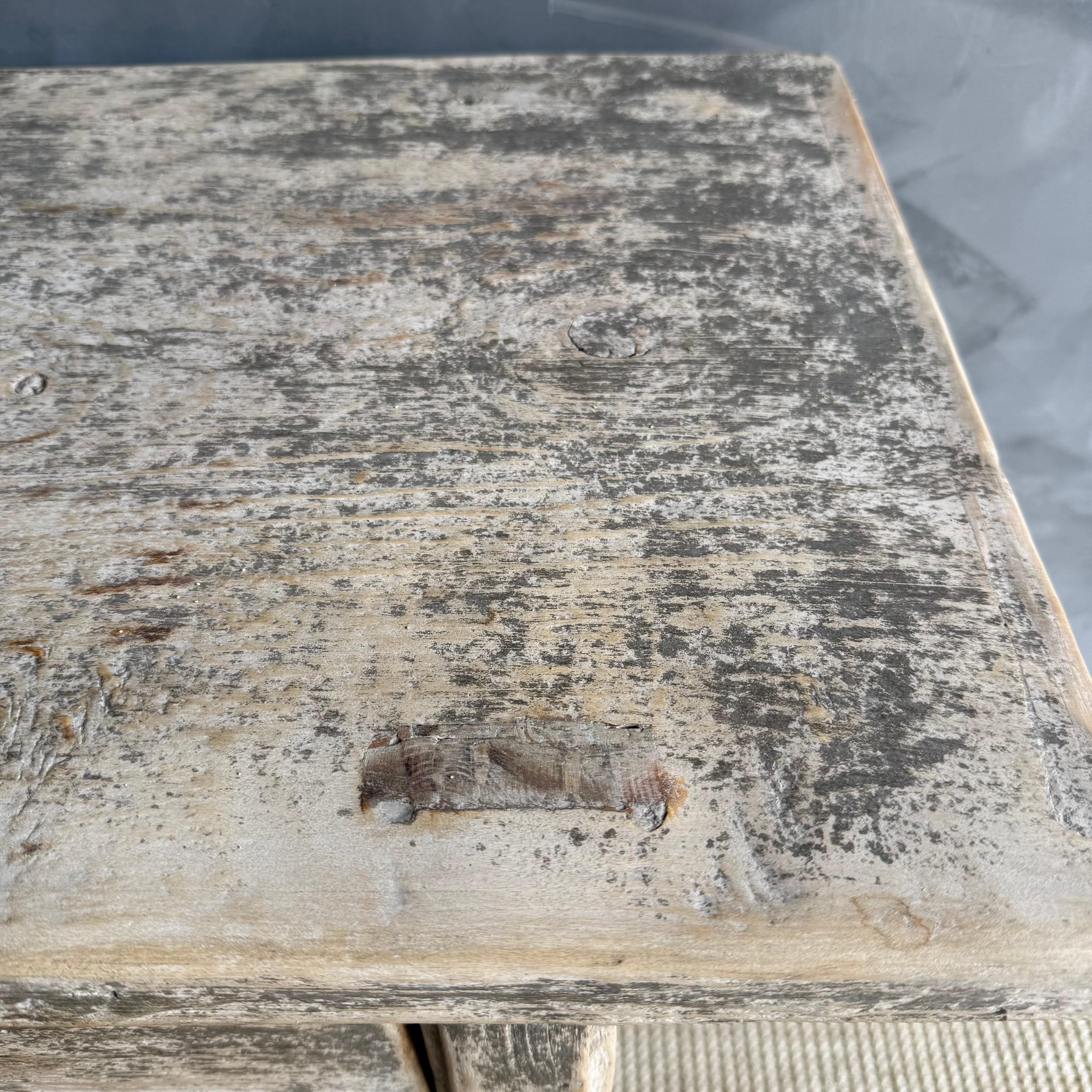 20th Century Vintage Elm Wood Console with 4 Drawers For Sale