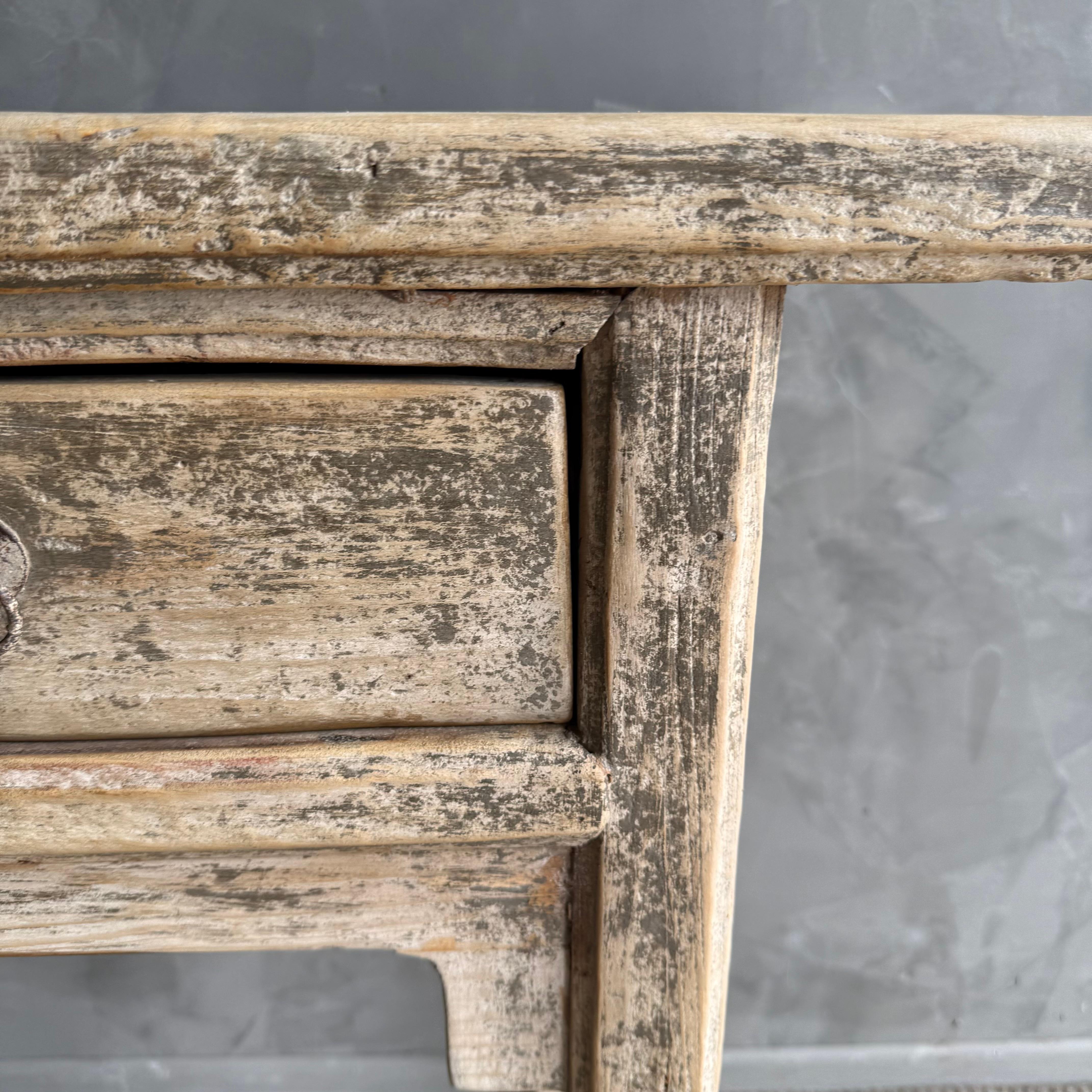 Vintage Elm Wood Console with 4 Drawers For Sale 1