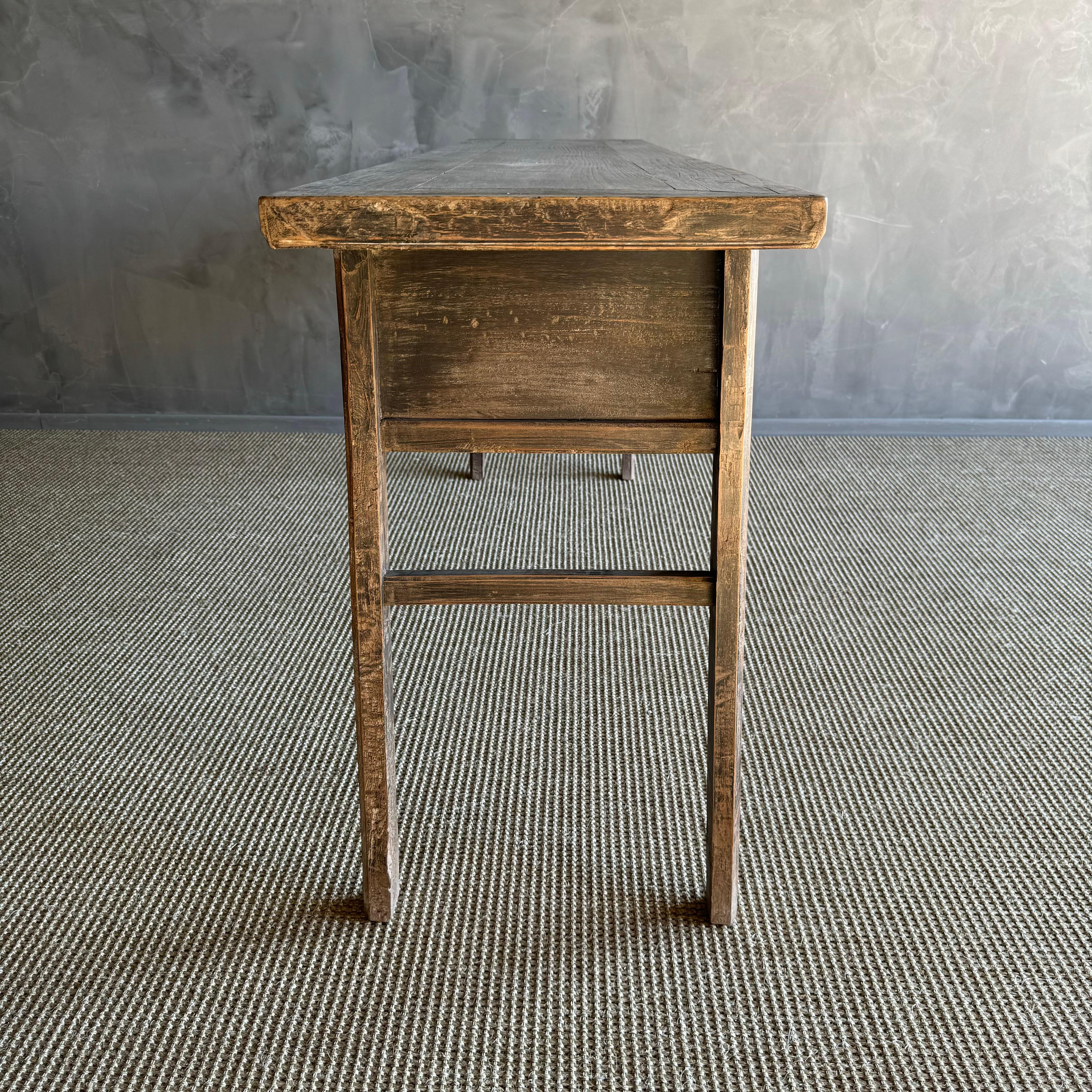 Vintage Elm Wood Console with Drawers 78