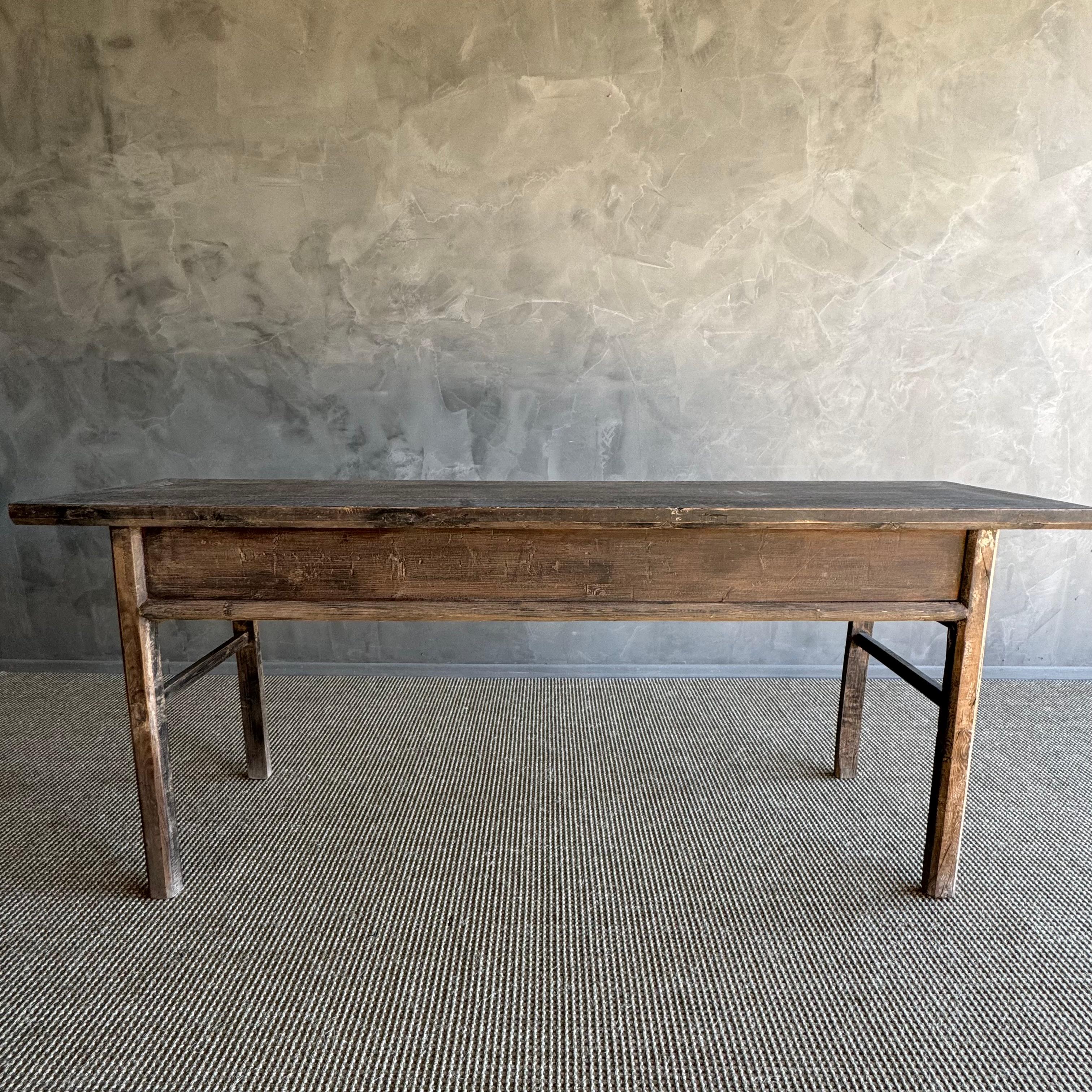 Vintage Elm Wood Console with Drawers 78