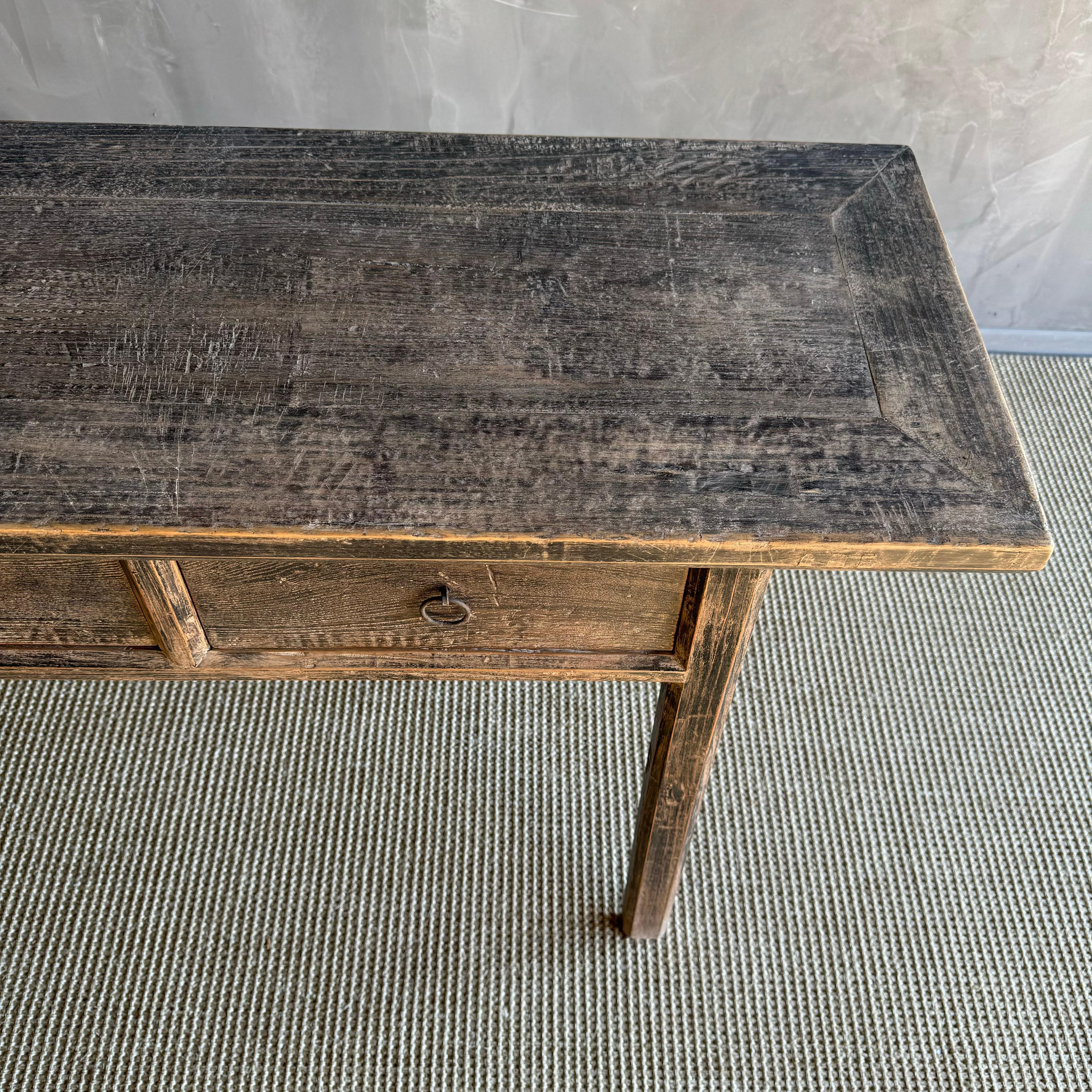 Vintage Elm Wood Console with Drawers 78