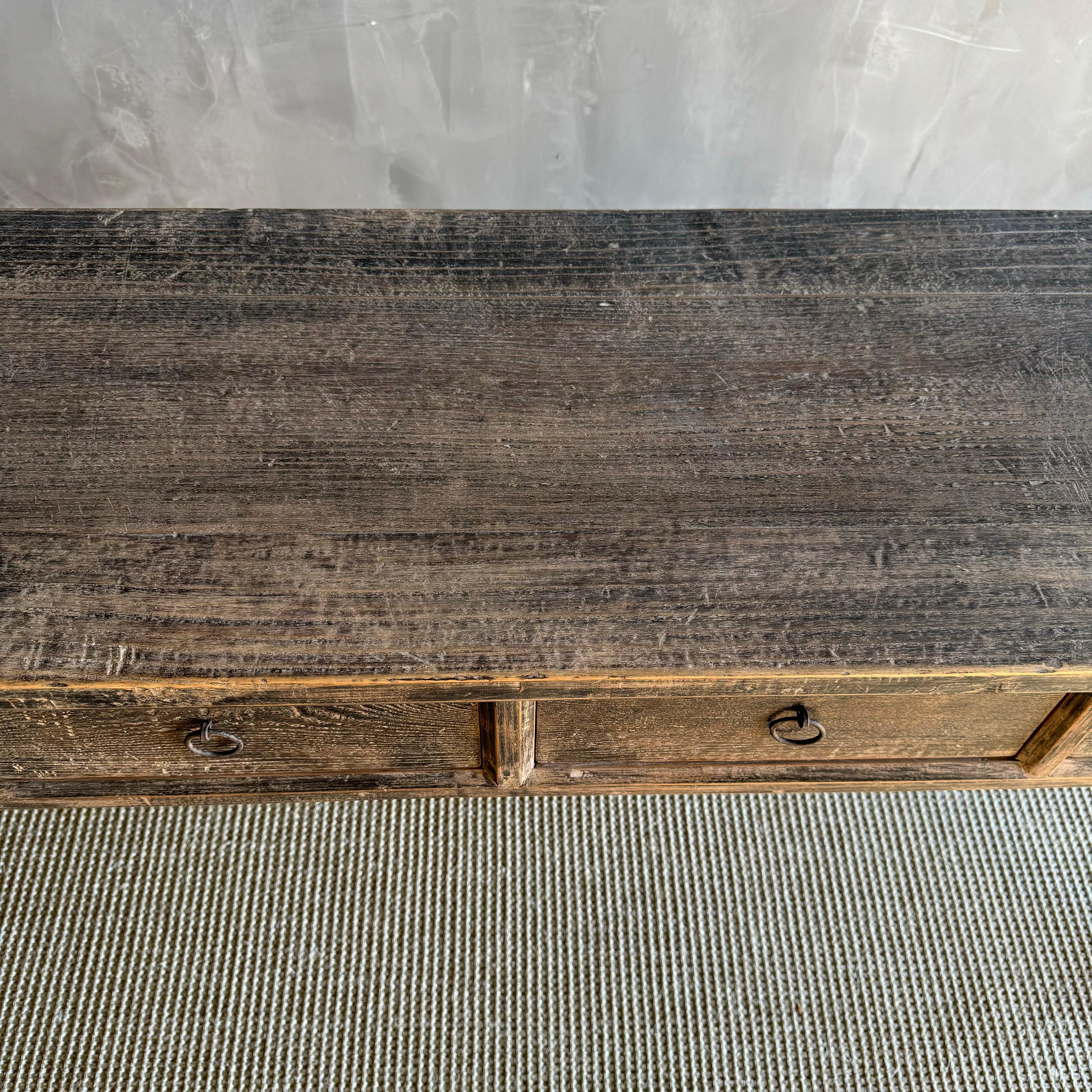 20th Century Vintage Elm Wood Console with Drawers 78