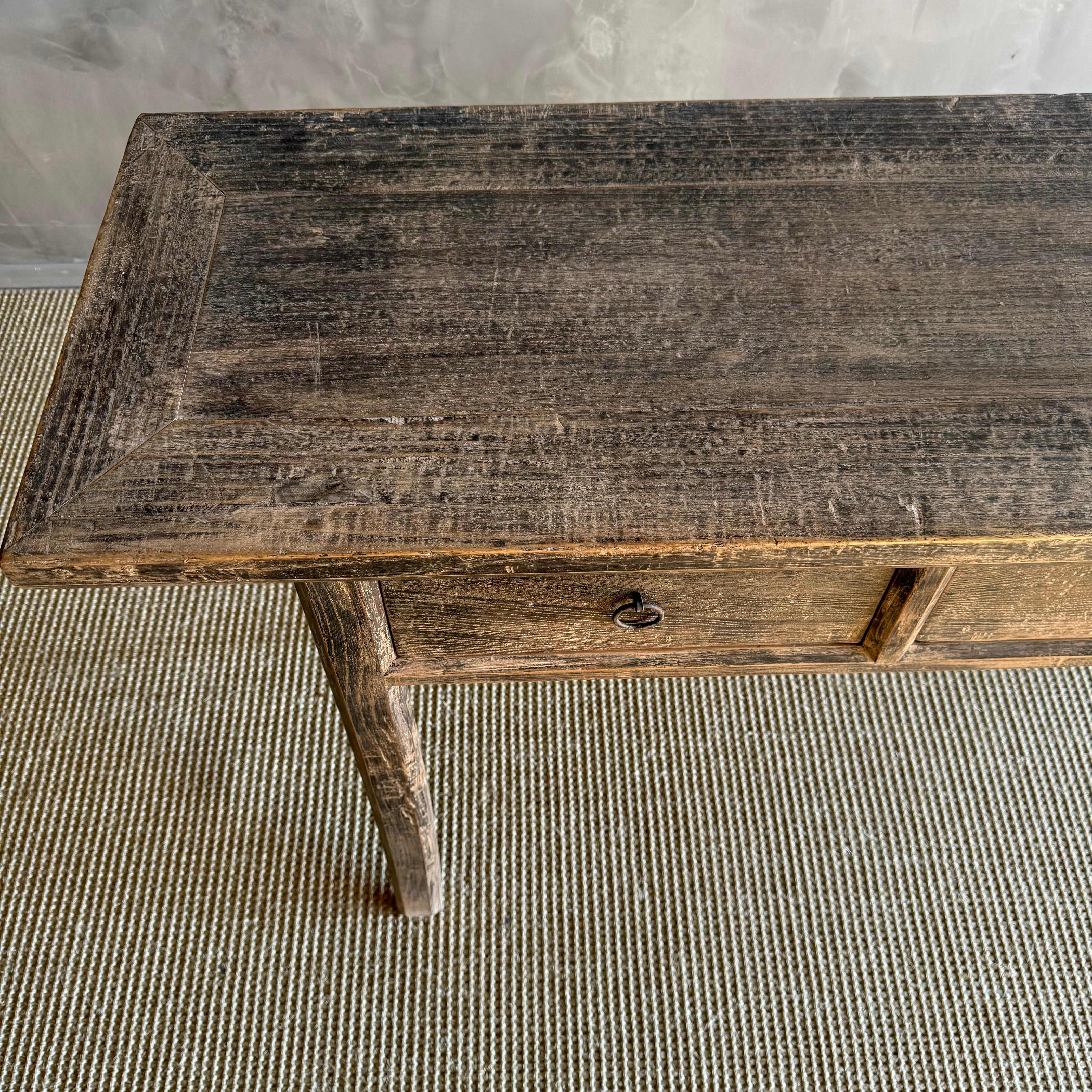 Vintage Elm Wood Console with Drawers 78