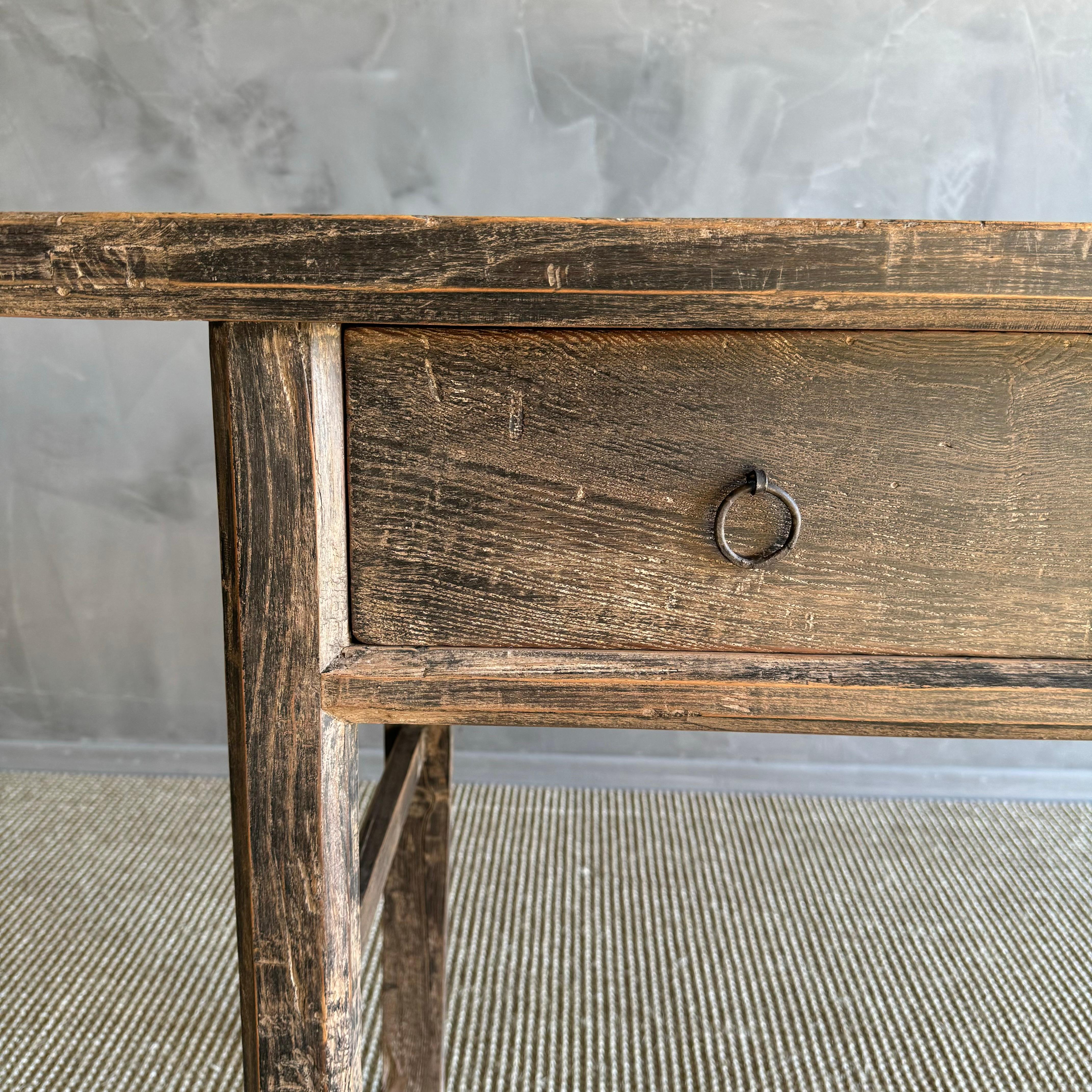Vintage Elm Wood Console with Drawers 78