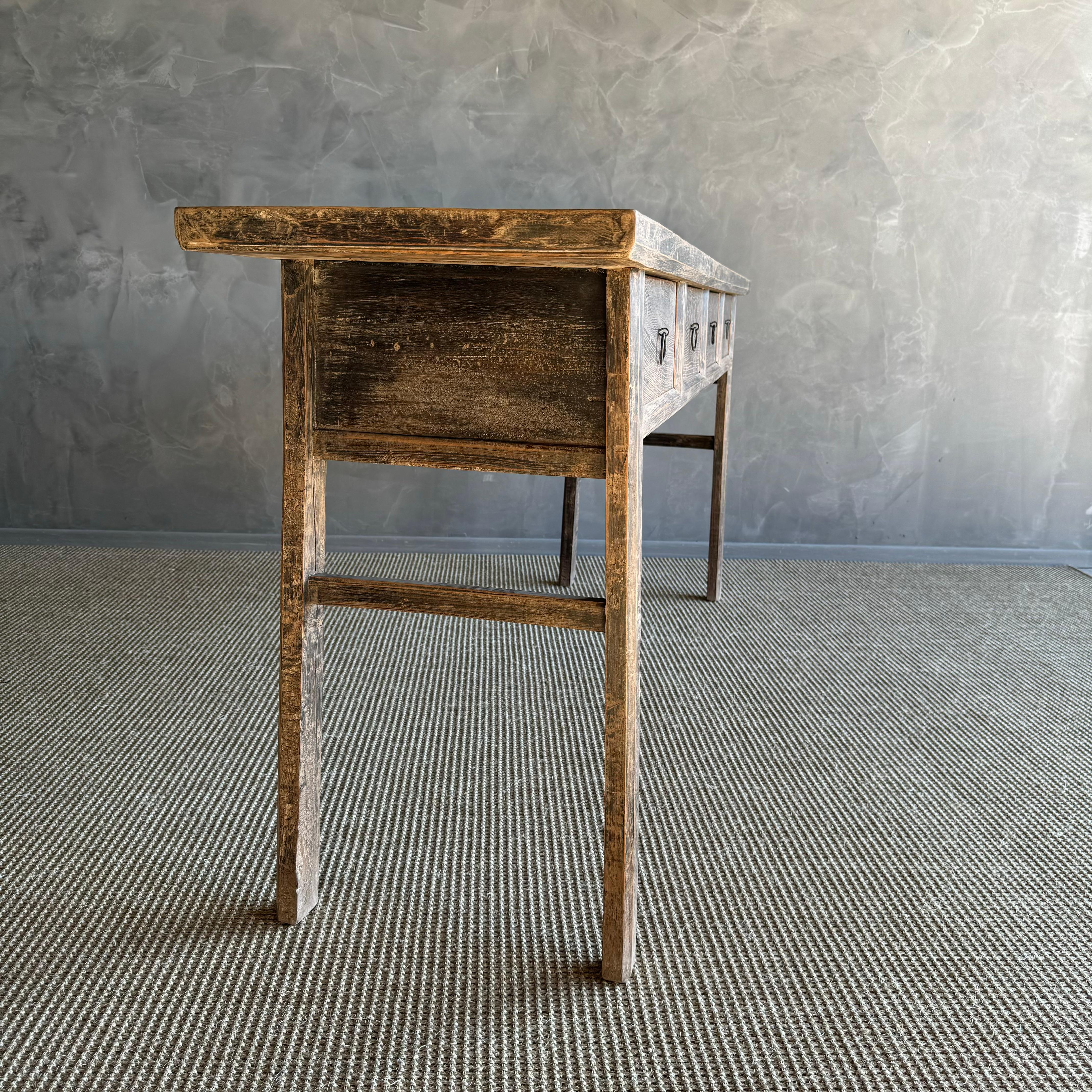 Vintage Elm Wood Console with Drawers 78