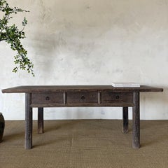 Vintage Elm Wood Console with Painted Finish 3 Drawers 82"