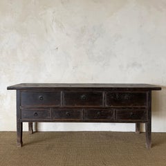 Vintage Elm Wood Console with Painted Finish 7 Drawers 74"