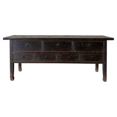 Vintage Elm Wood Console with Painted Finish 7 Drawers 74"