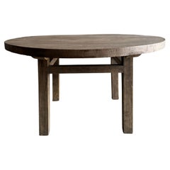 Vintage Elm Wood Dining Table 54" Round