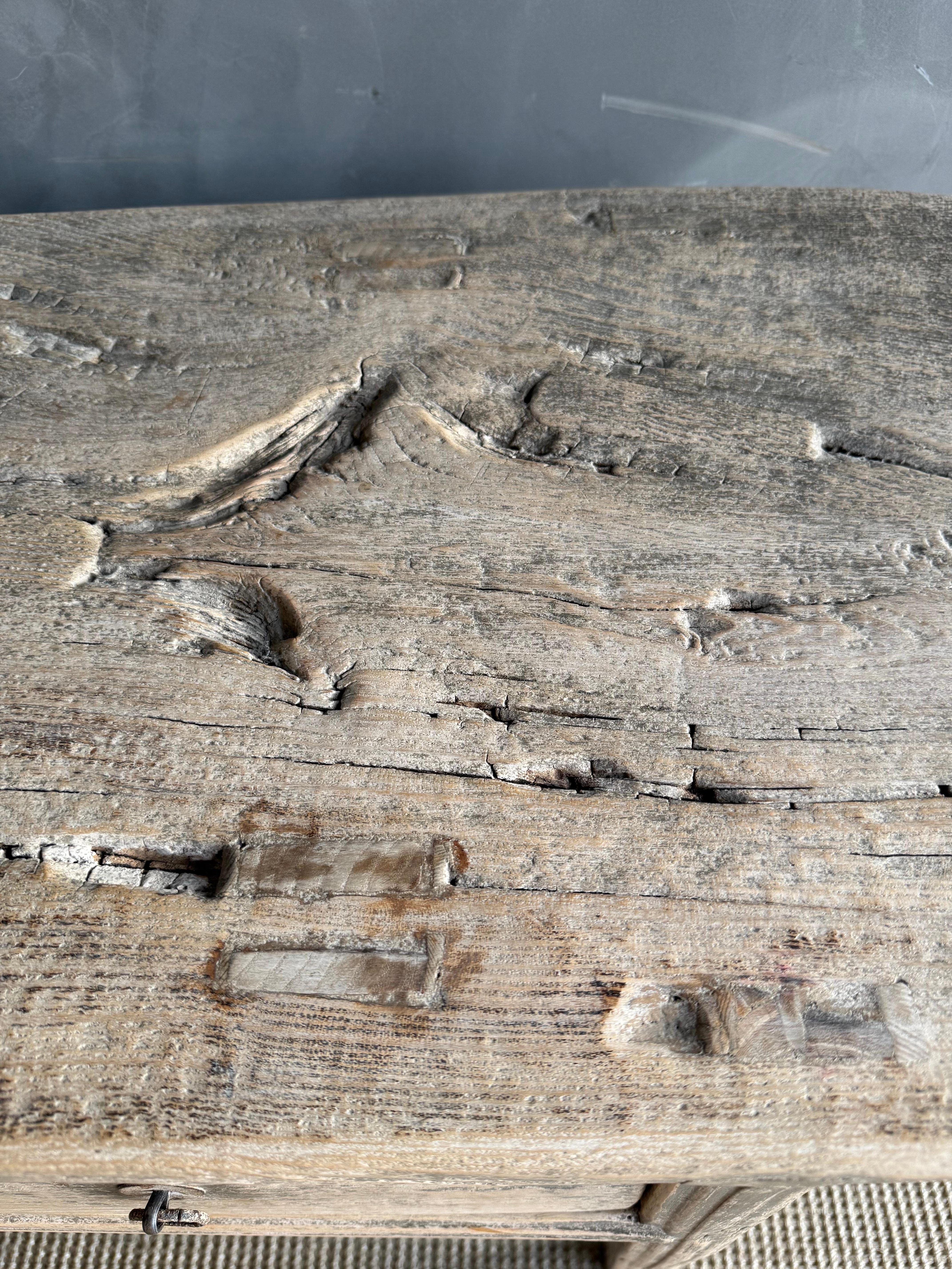 20th Century Vintage Elm Wood Drawer Console from Reclaimed wood 78