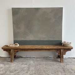 Banc bas vintage en bois d'orme avec tablier