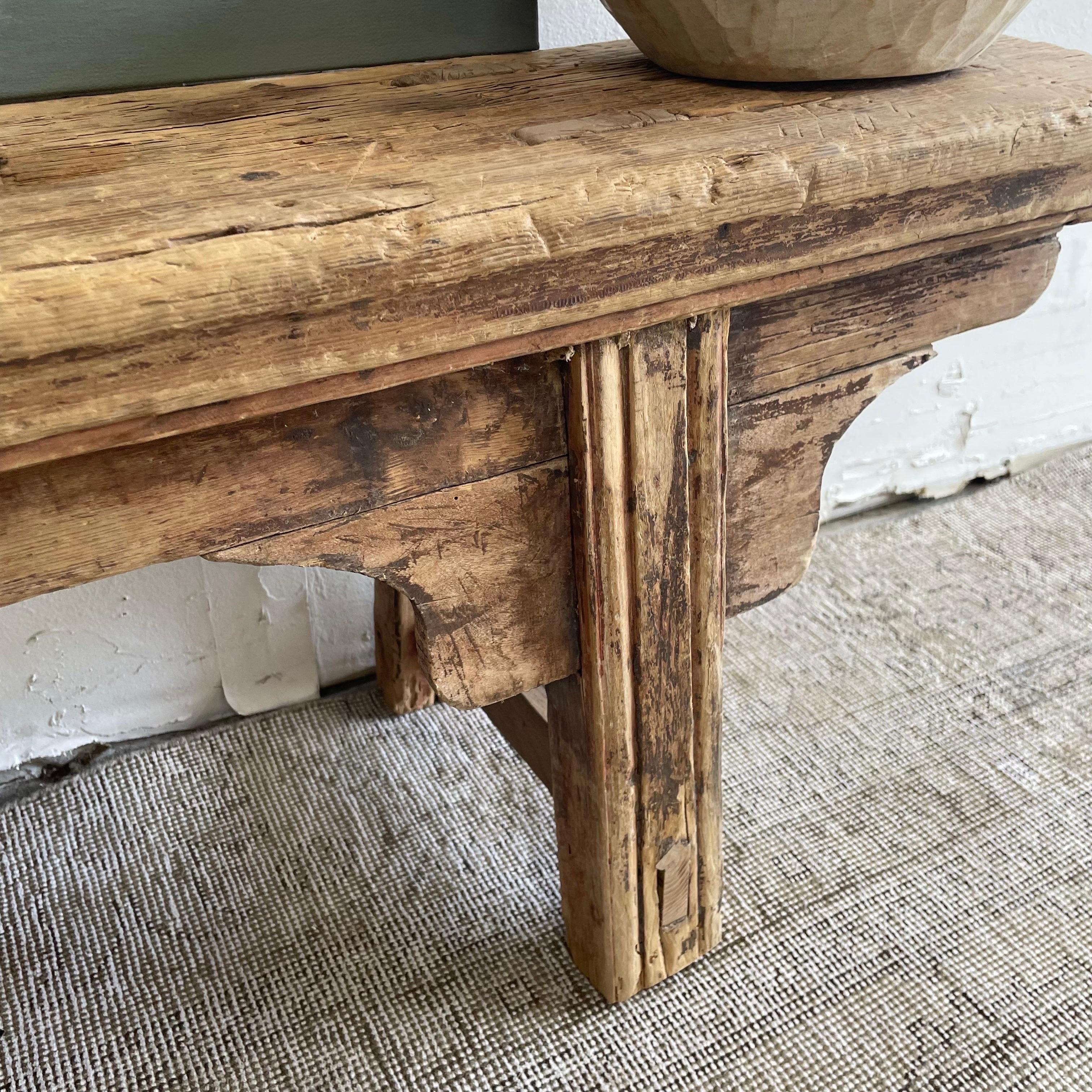 Vintage Elm Wood Low Bench with Apron 3