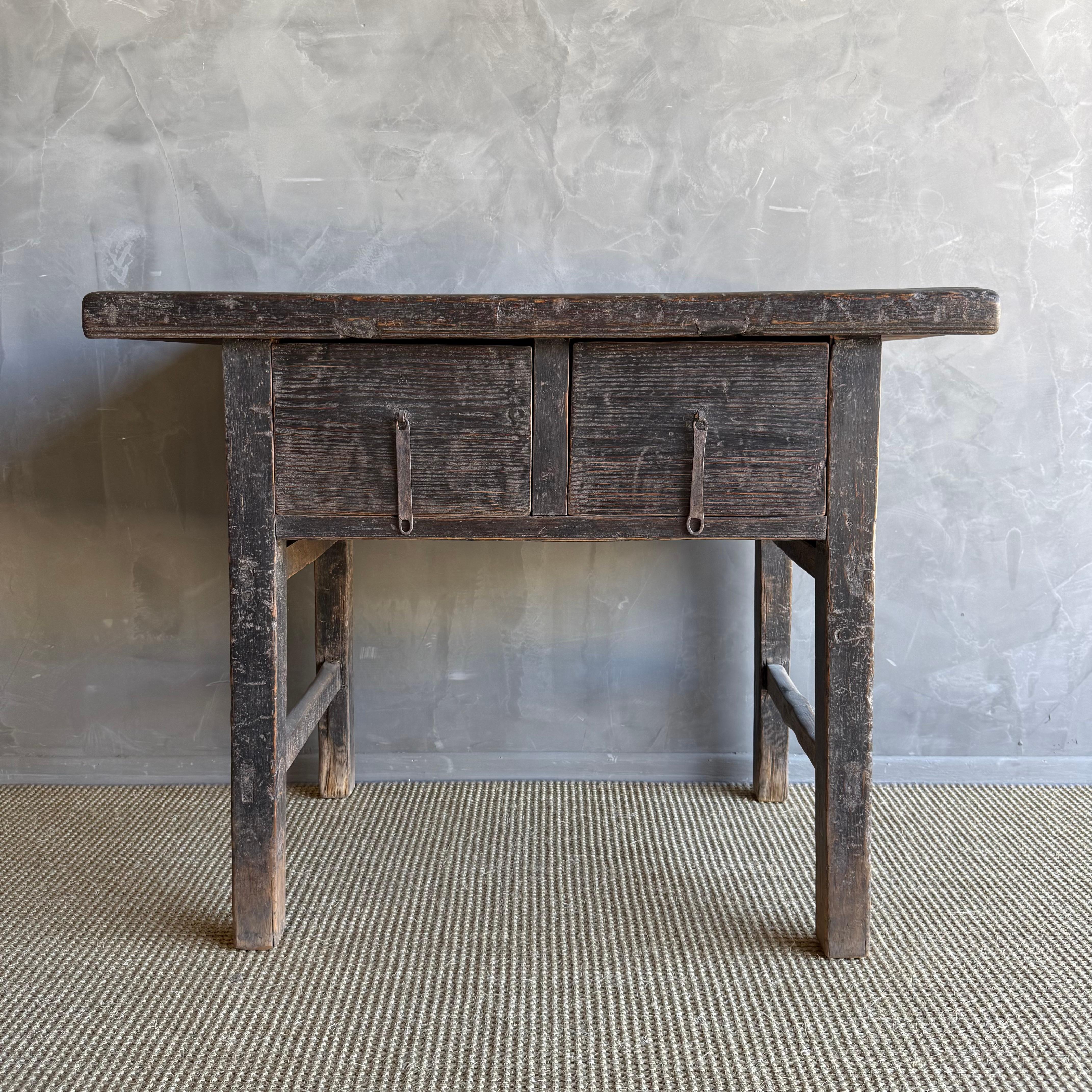 Organic Modern Vintage Elm Wood Painted Console with Drawers 41