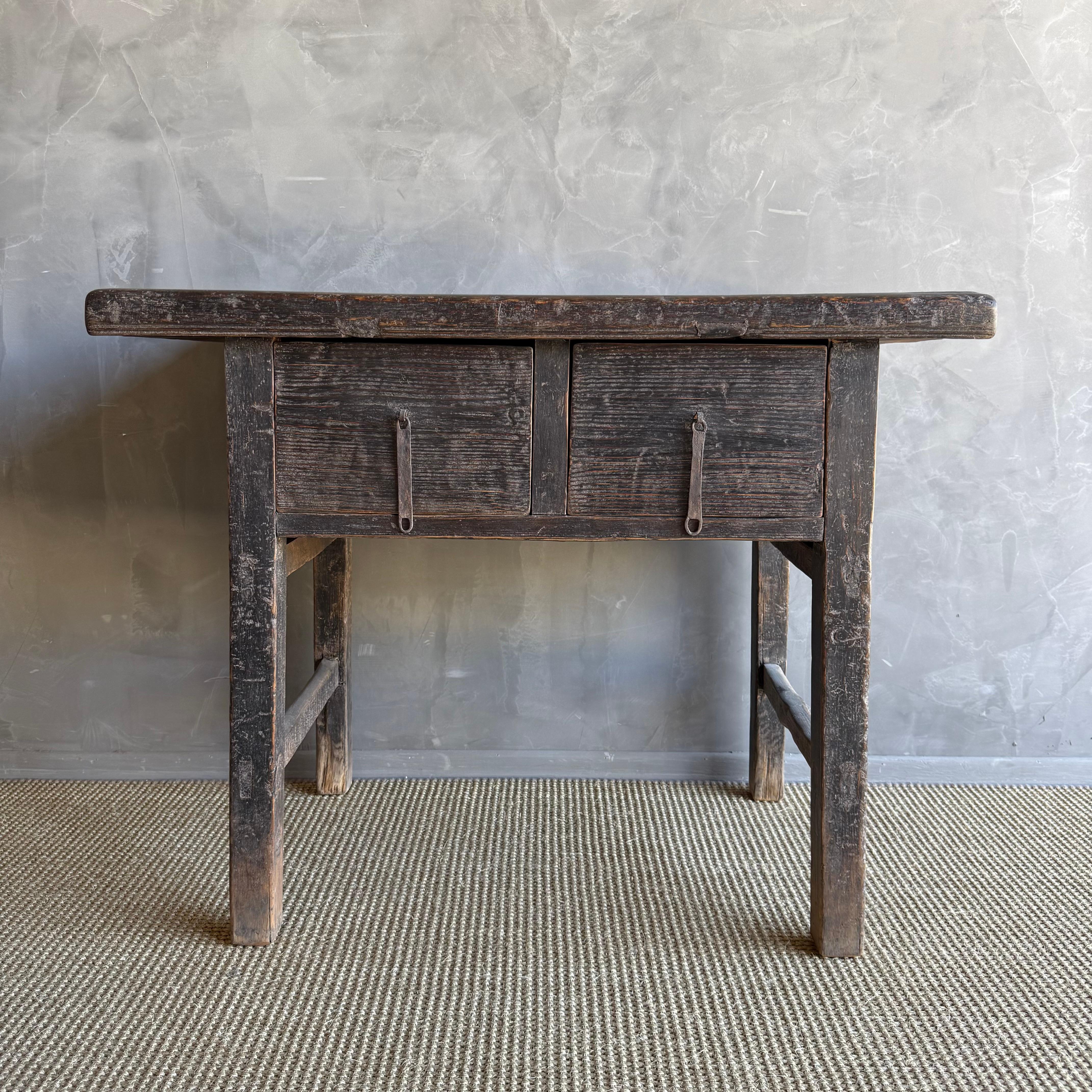 Vintage Elm Wood Painted Console with Drawers 41