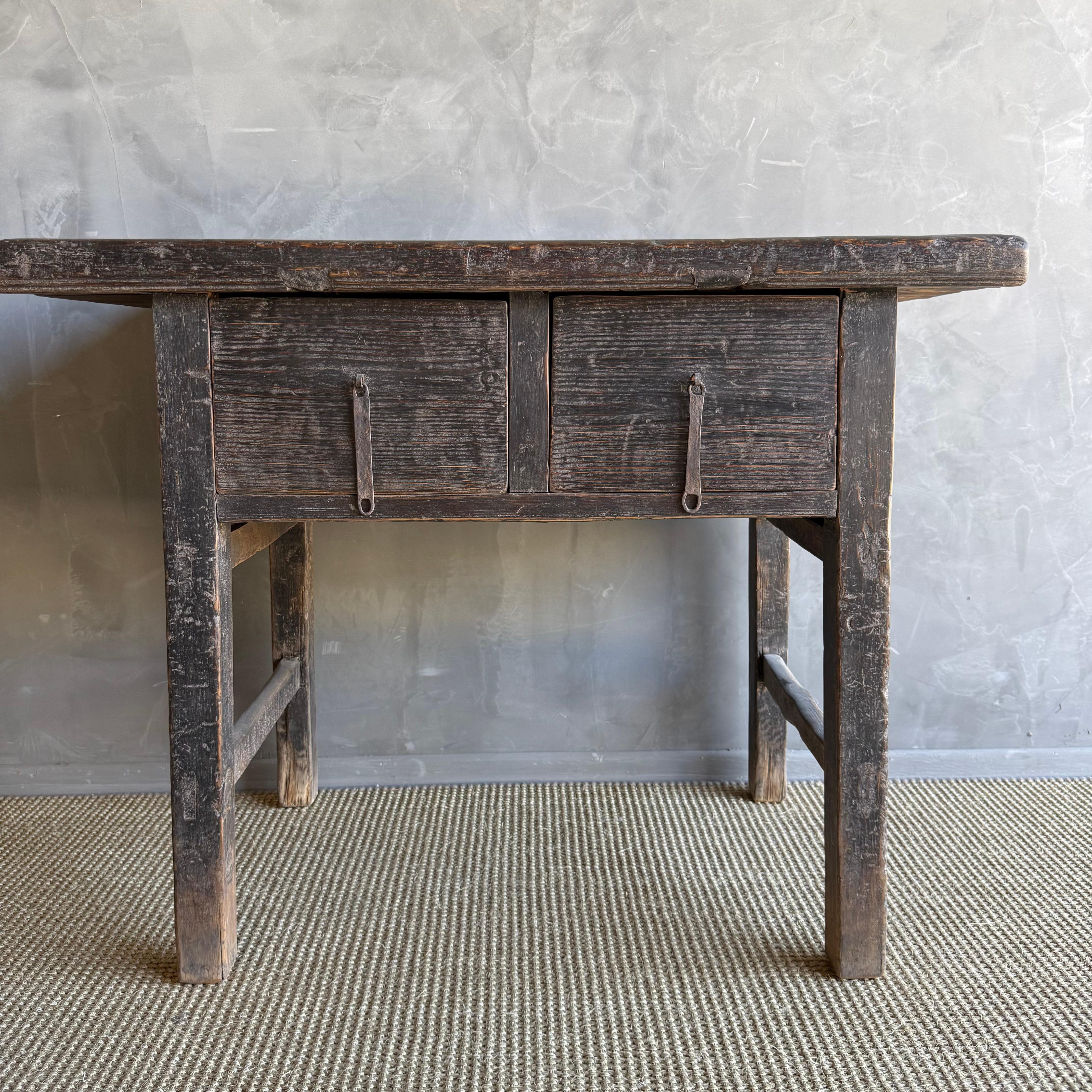 20th Century Vintage Elm Wood Painted Console with Drawers 41