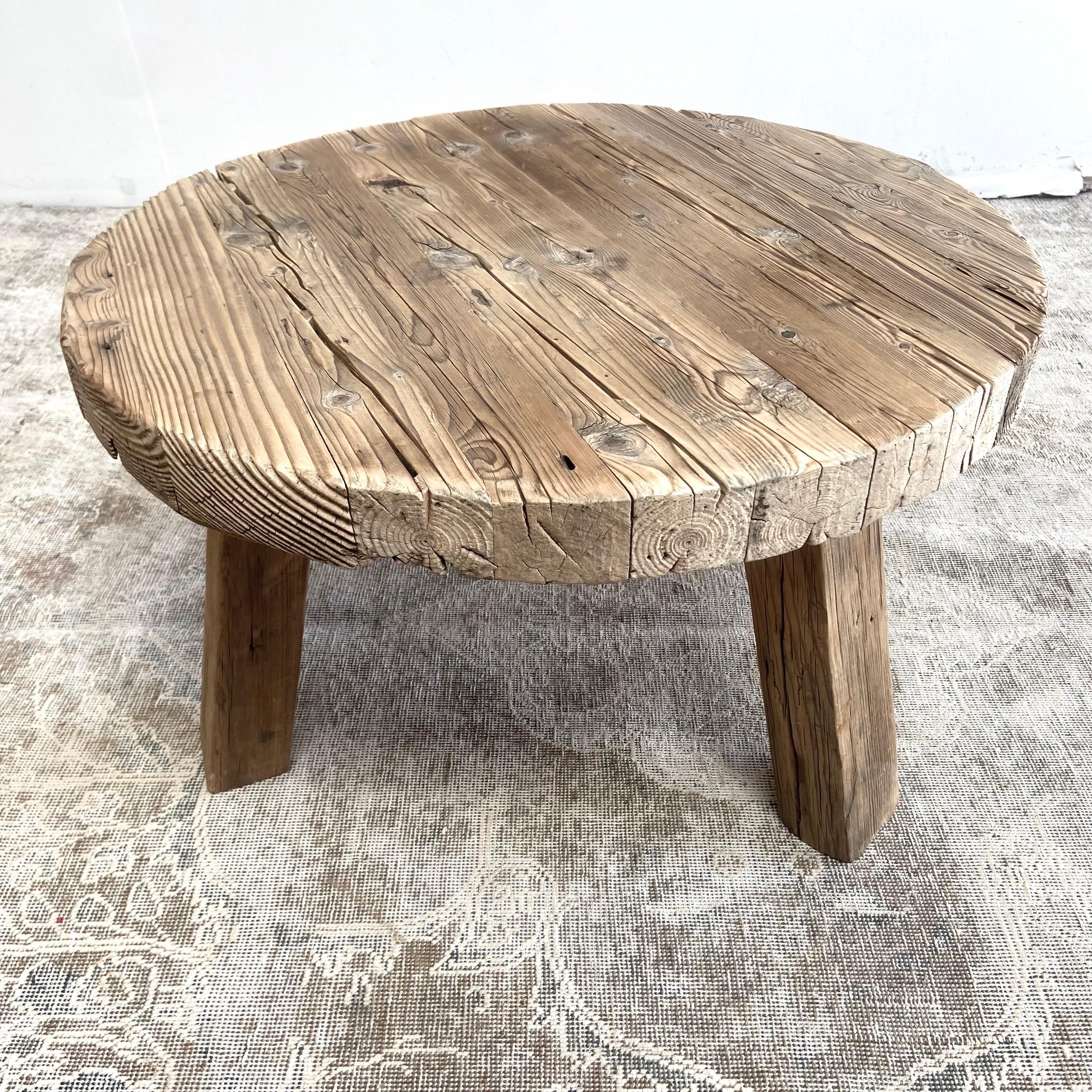 Elm coffee table 
Vintage antique elm wood coffee table with beautiful antique weathered patina top beautiful antique patina, with weathering and age, these are solid and sturdy ready for daily use, use as a coffee table or entry bench. Each piece