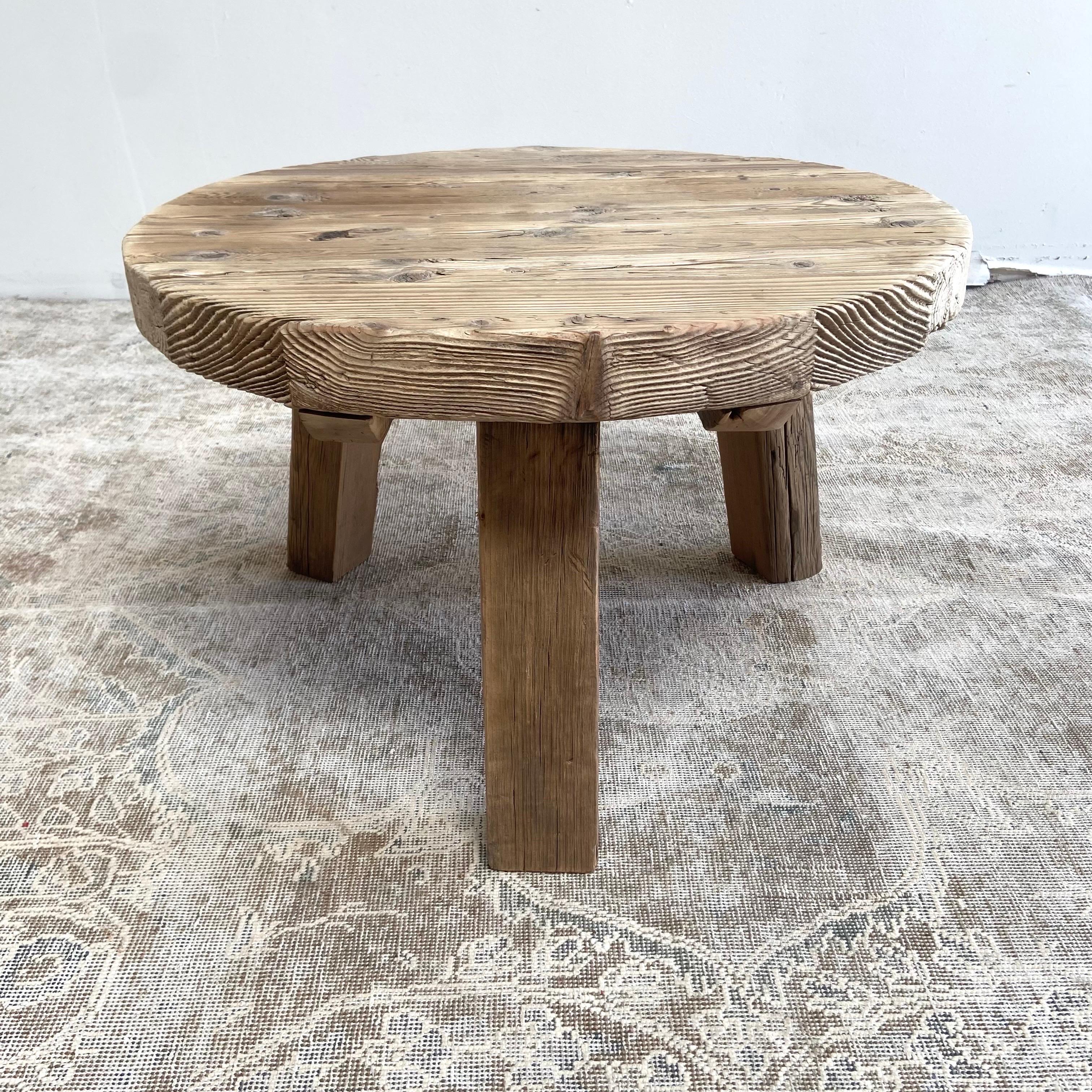 20th Century Vintage Elm Wood Round Coffee Table with Thick Top