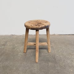 Vintage Elm Wood Round Stool