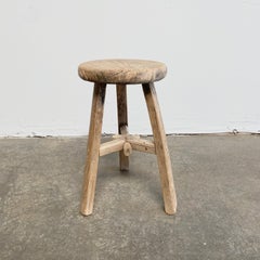 Vintage Elm Wood Round Stool