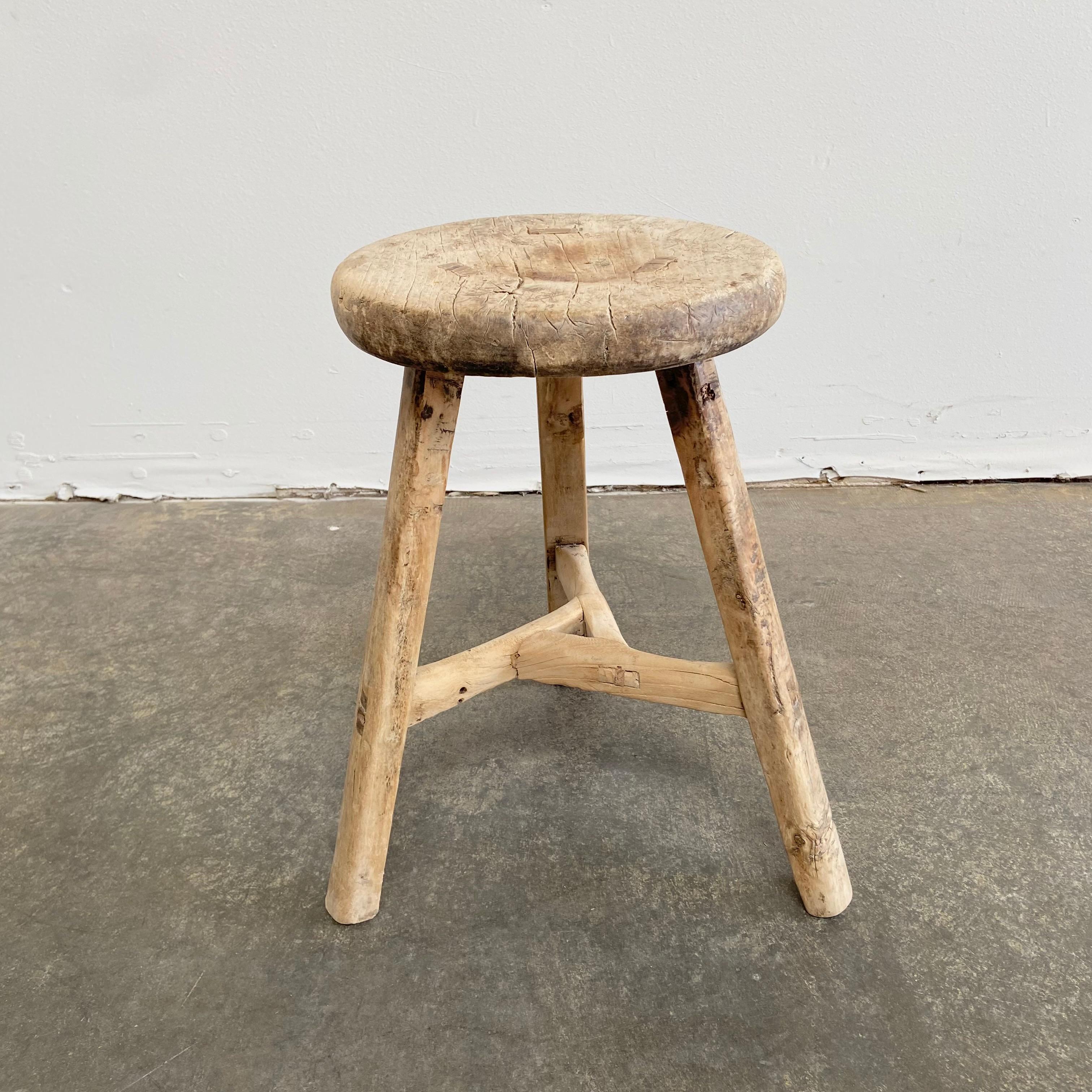 Vintage antique elm wood stool These are the real vintage antique elm wood stools! Beautiful antique patina, with weathering and age, these are solid and sturdy ready for daily use, use as a table, stool, drink table, they are great for any space.