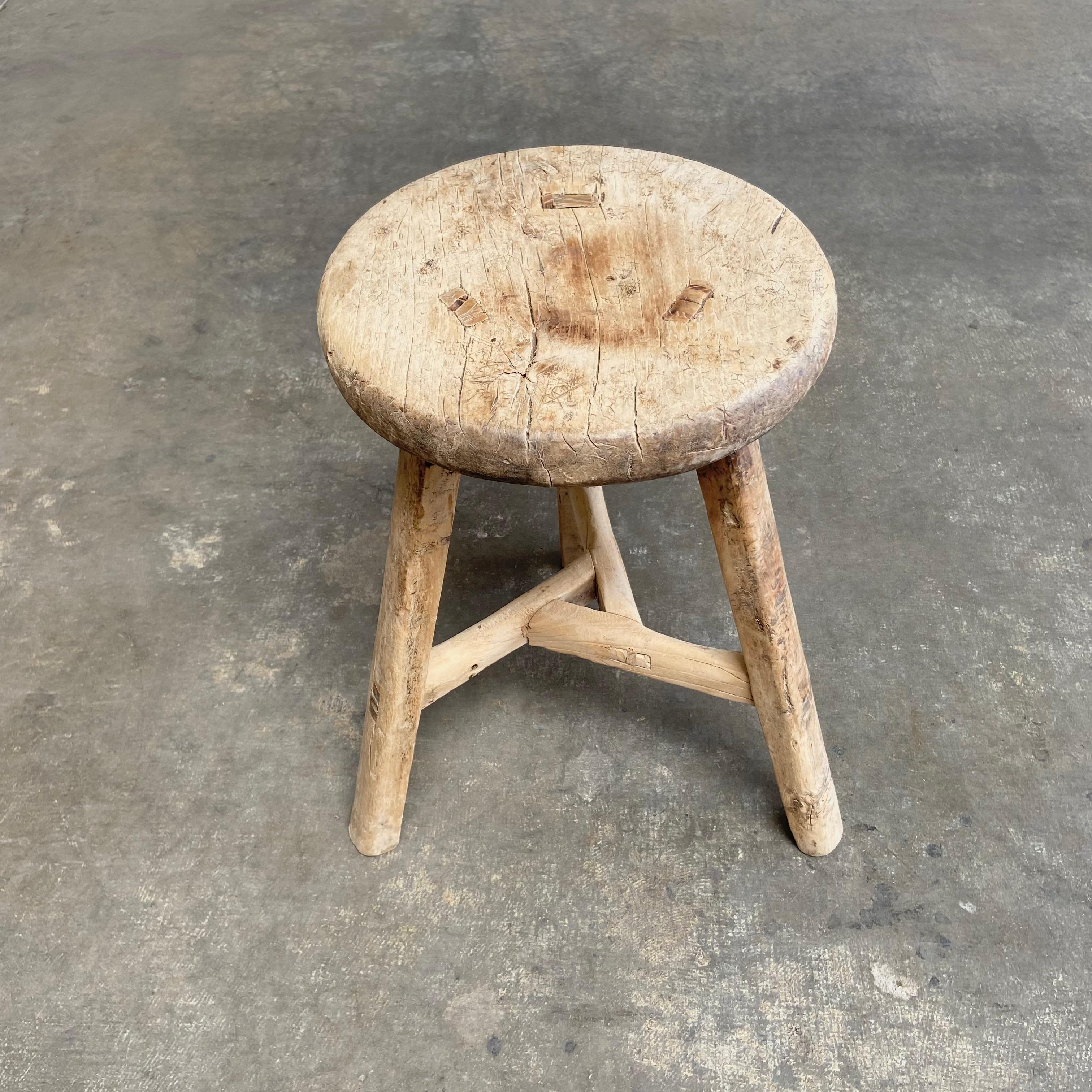 20th Century Vintage Elm Wood Round Stool