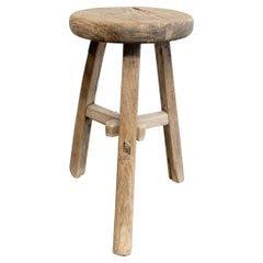 Vintage Elm Wood Round Stool