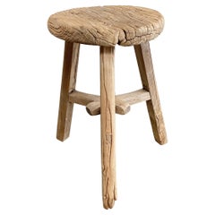 Vintage Elm Wood Round Stool