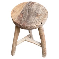 Vintage Elm Wood Round Stool