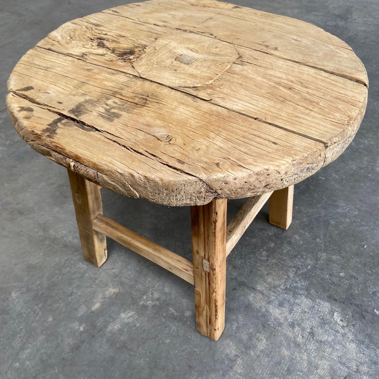 Vintage Elm Wood Rustic Round Side Table at 1stDibs